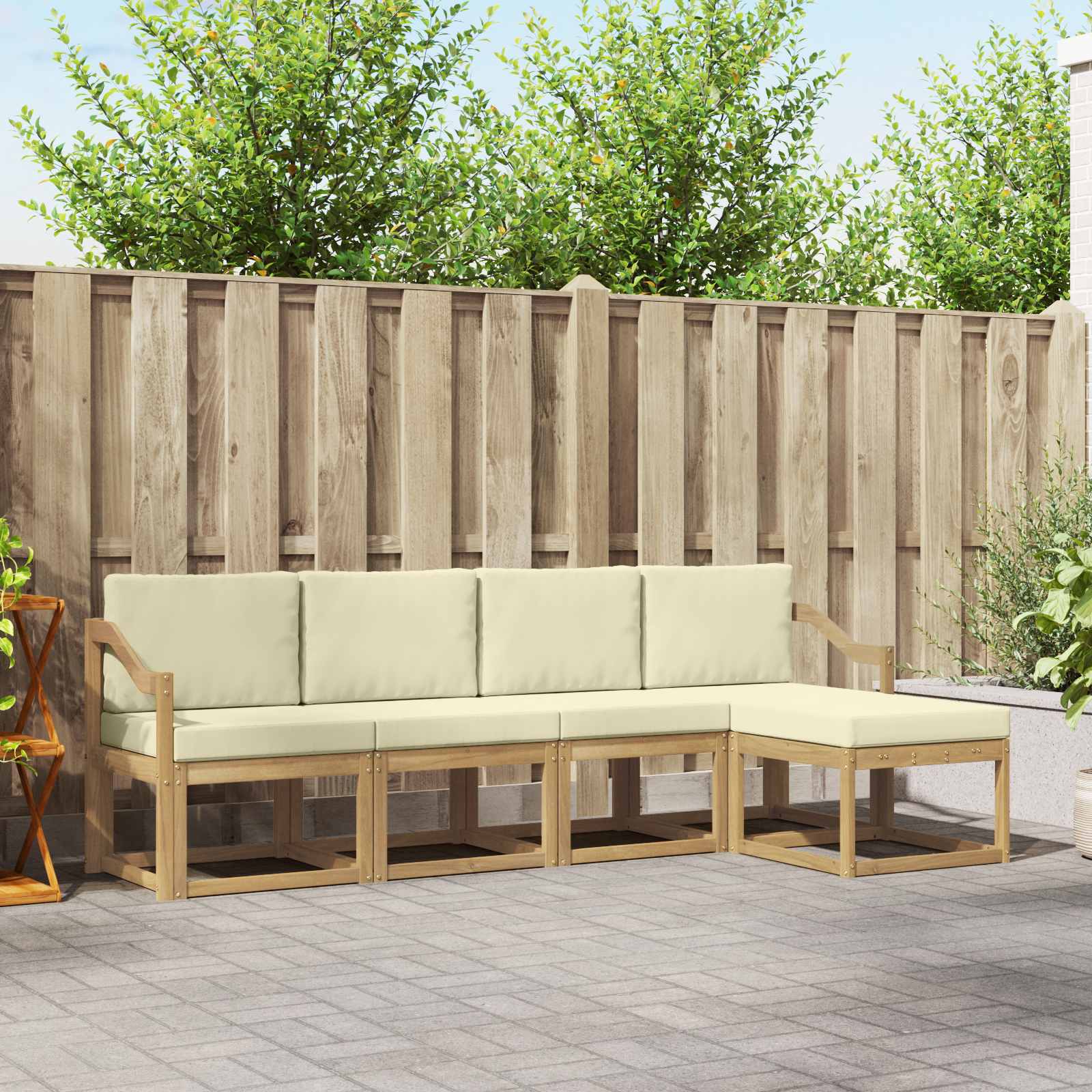 Buiten bankenset met kussen 5 pcs Wit en crèmekleurig is nu te koop bij PeponiXL, paradijselijk wonen!
