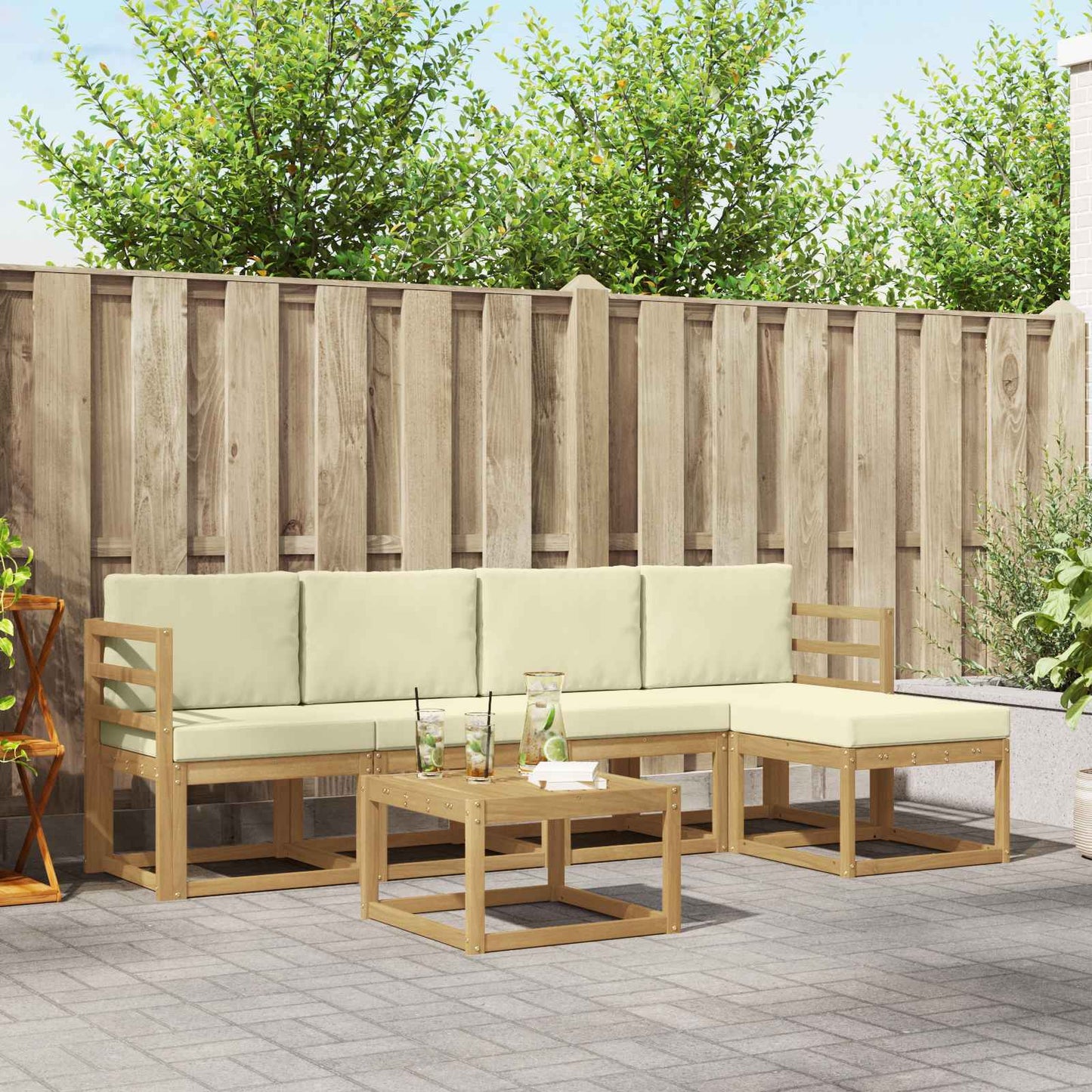 Buiten bankenset met kussen 6 pcs Wit en crèmekleurig is nu te koop bij PeponiXL, paradijselijk wonen!
