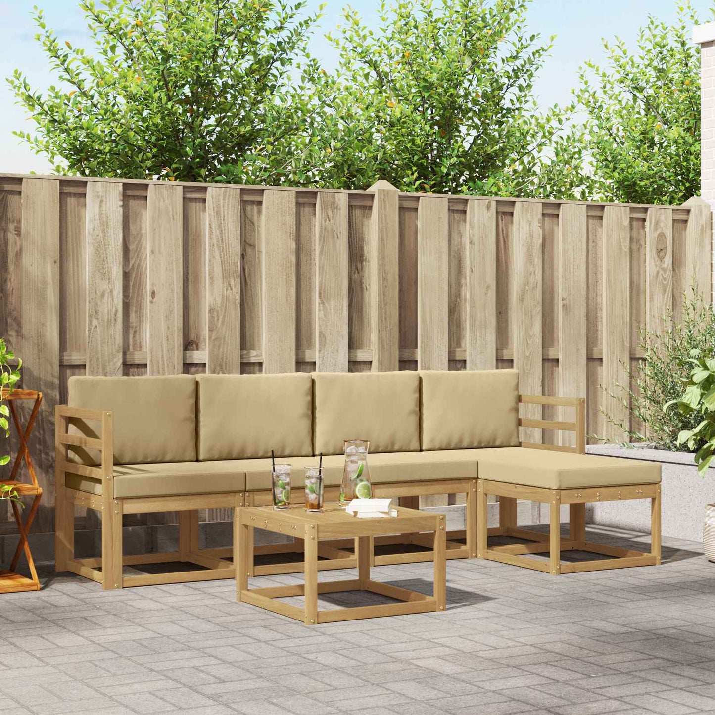 Buiten bankenset met kussen 6 pcs Wit en Beige is nu te koop bij PeponiXL, paradijselijk wonen!