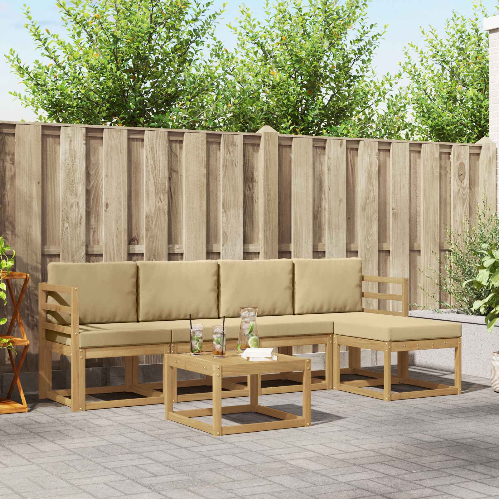 Buiten bankenset met kussen 6 pcs Wit en Beige is nu te koop bij PeponiXL, paradijselijk wonen!
