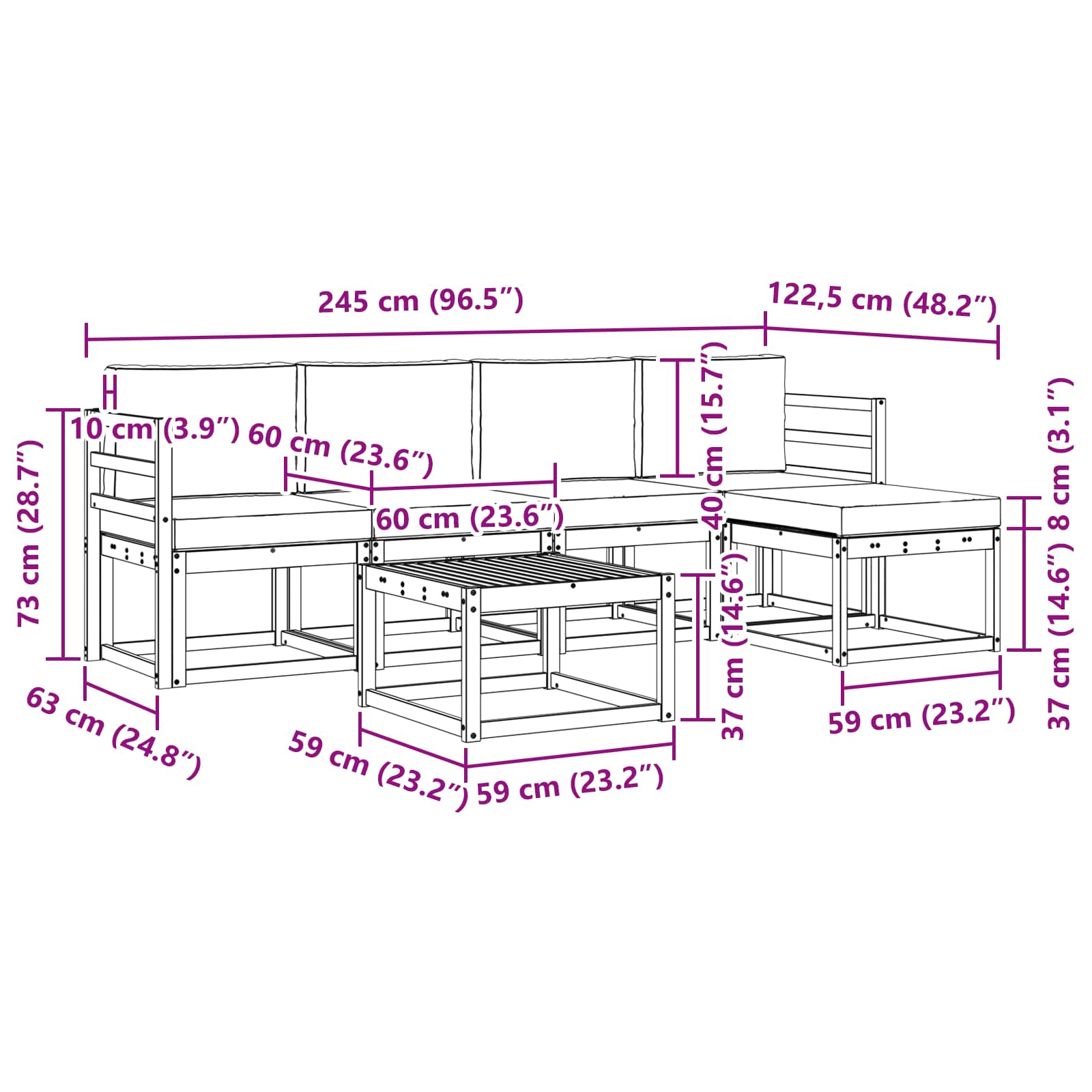 Buiten bankenset met kussen 6 pcs Wit en Beige is nu te koop bij PeponiXL, paradijselijk wonen!