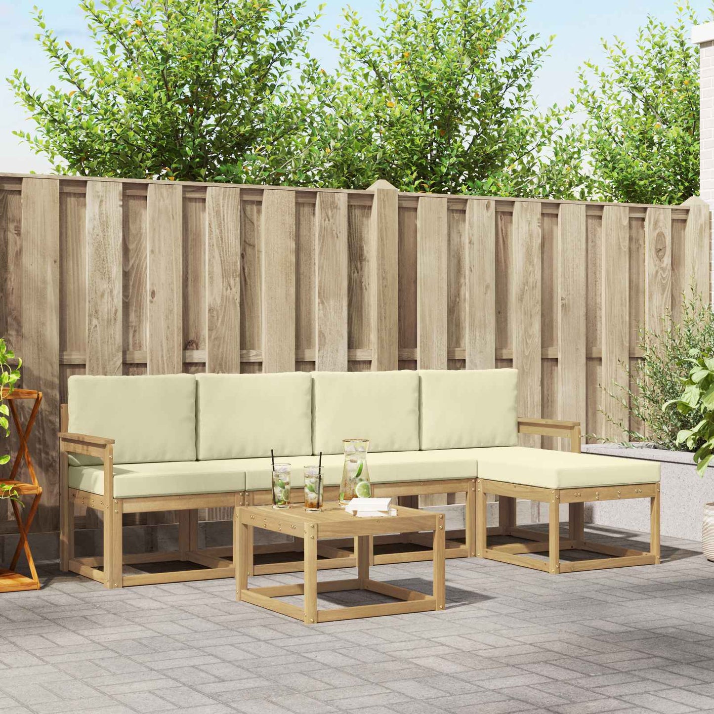 Buiten bankenset met kussen 6 pcs Wit en crèmekleurig is nu te koop bij PeponiXL, paradijselijk wonen!