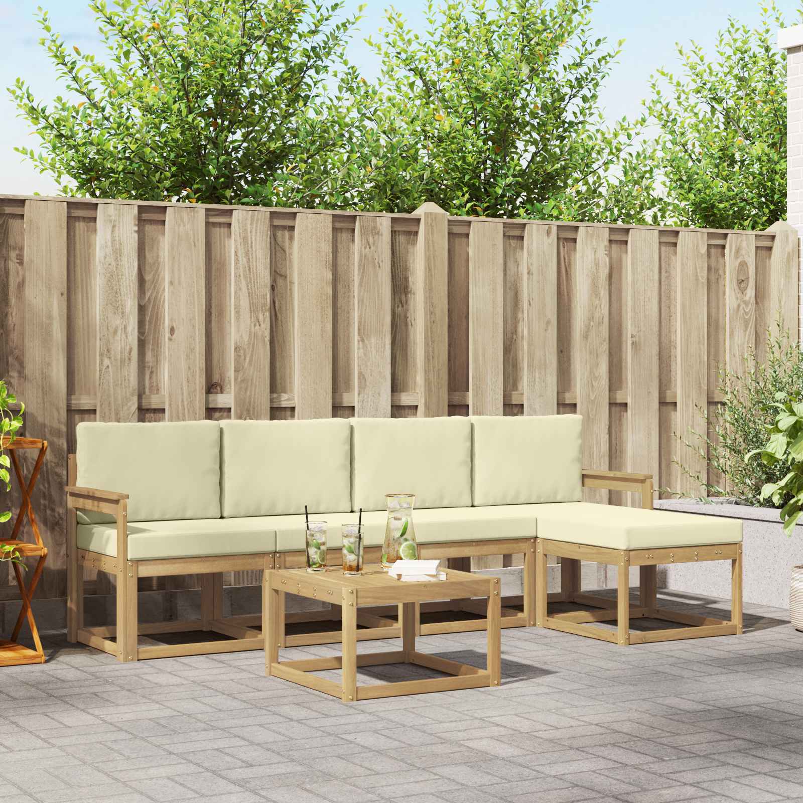 Buiten bankenset met kussen 6 pcs Wit en crèmekleurig is nu te koop bij PeponiXL, paradijselijk wonen!