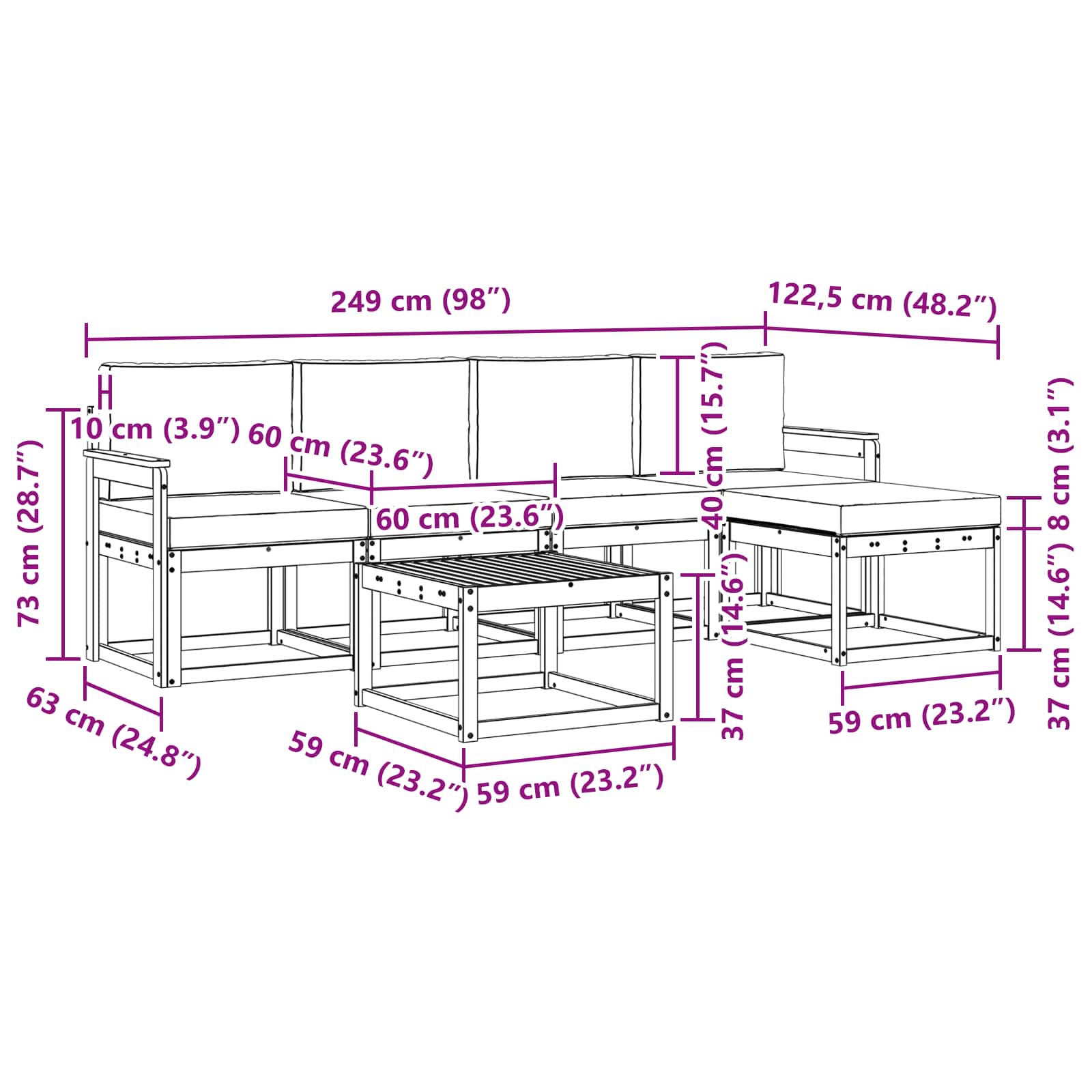 Buiten bankenset met kussen 6 pcs Wit en antracietkleurig is nu te koop bij PeponiXL, paradijselijk wonen!