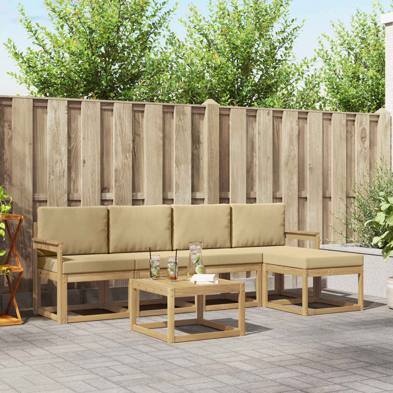 Buiten bankenset met kussen 6 pcs Wit en Beige is nu te koop bij PeponiXL, paradijselijk wonen!