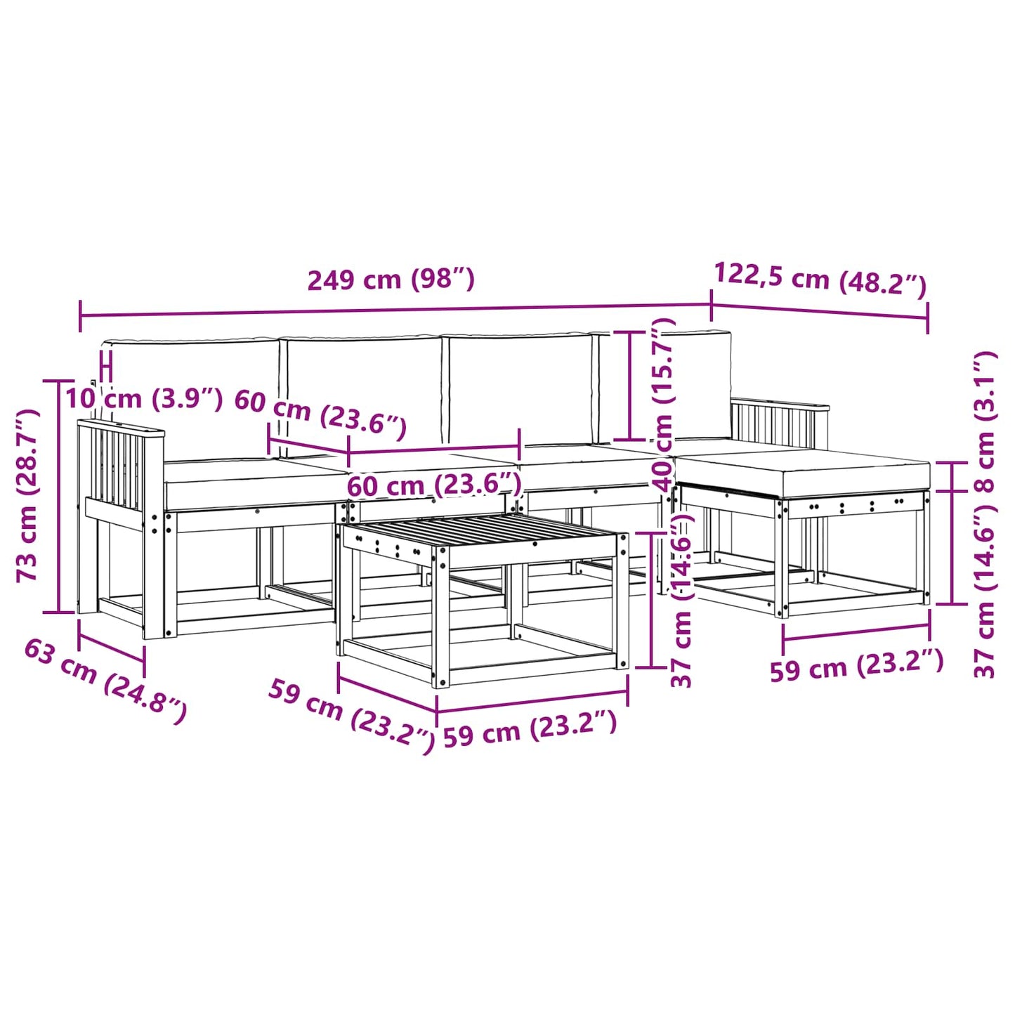 Buiten bankenset met kussen 6 pcs Wit en crèmekleurig is nu te koop bij PeponiXL, paradijselijk wonen!