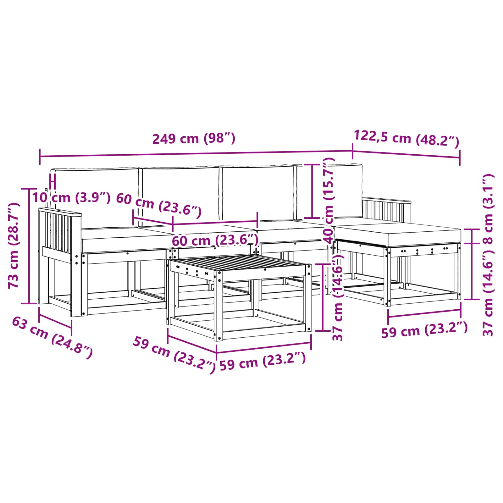 Buiten bankenset met kussen 6 pcs Wit en crèmekleurig is nu te koop bij PeponiXL, paradijselijk wonen!