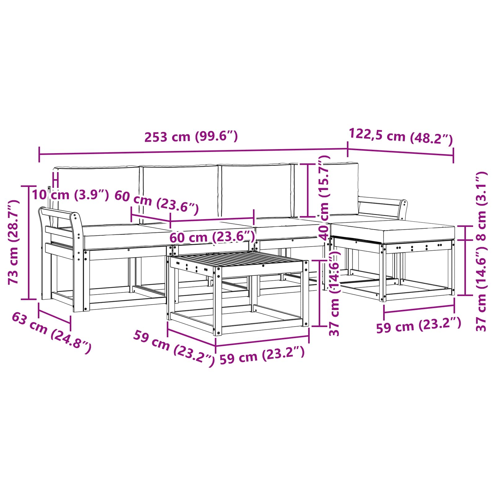Buiten bankenset met kussen 6 pcs Wit en crèmekleurig is nu te koop bij PeponiXL, paradijselijk wonen!
