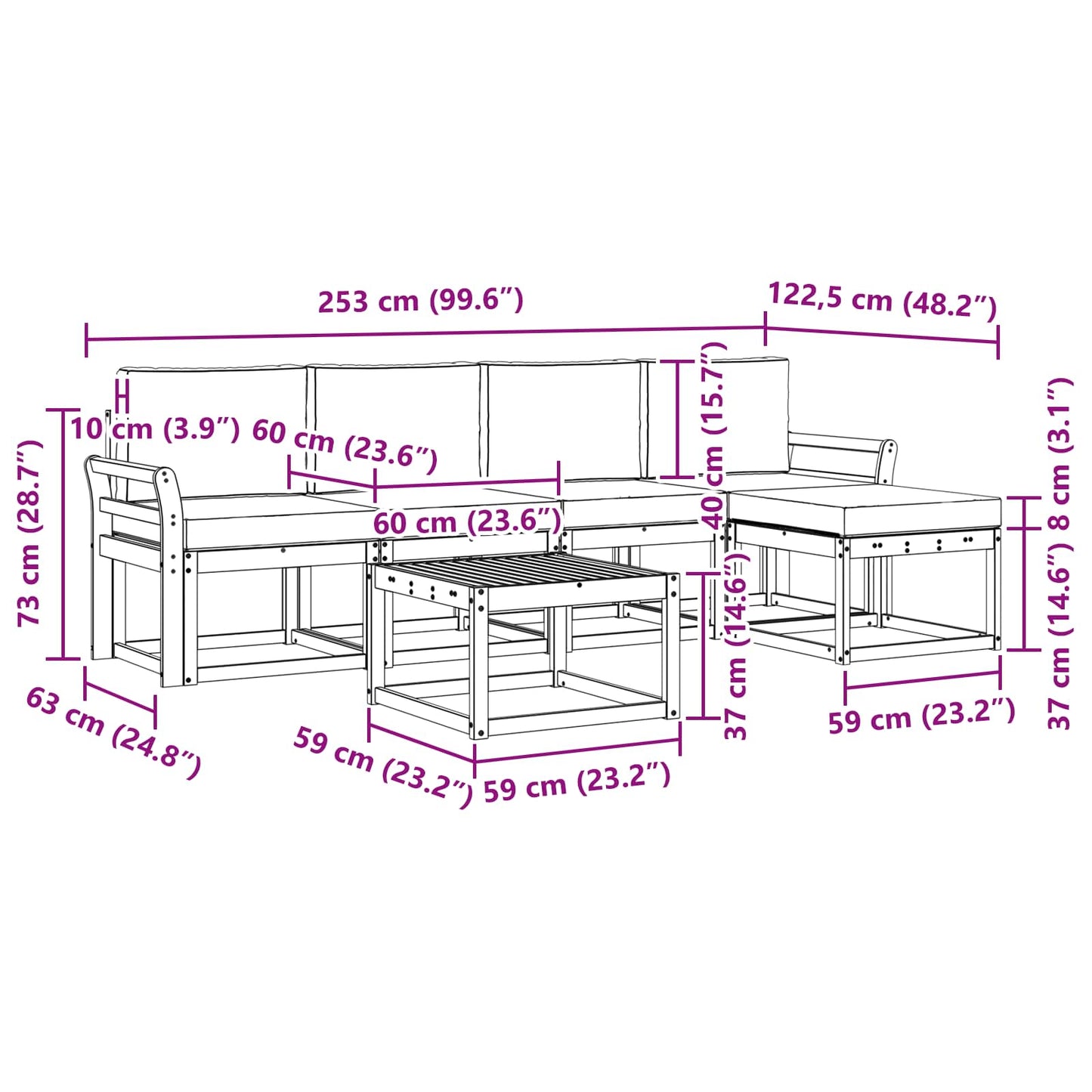 Buiten bankenset met kussen 6 pcs Wit en antracietkleurig is nu te koop bij PeponiXL, paradijselijk wonen!