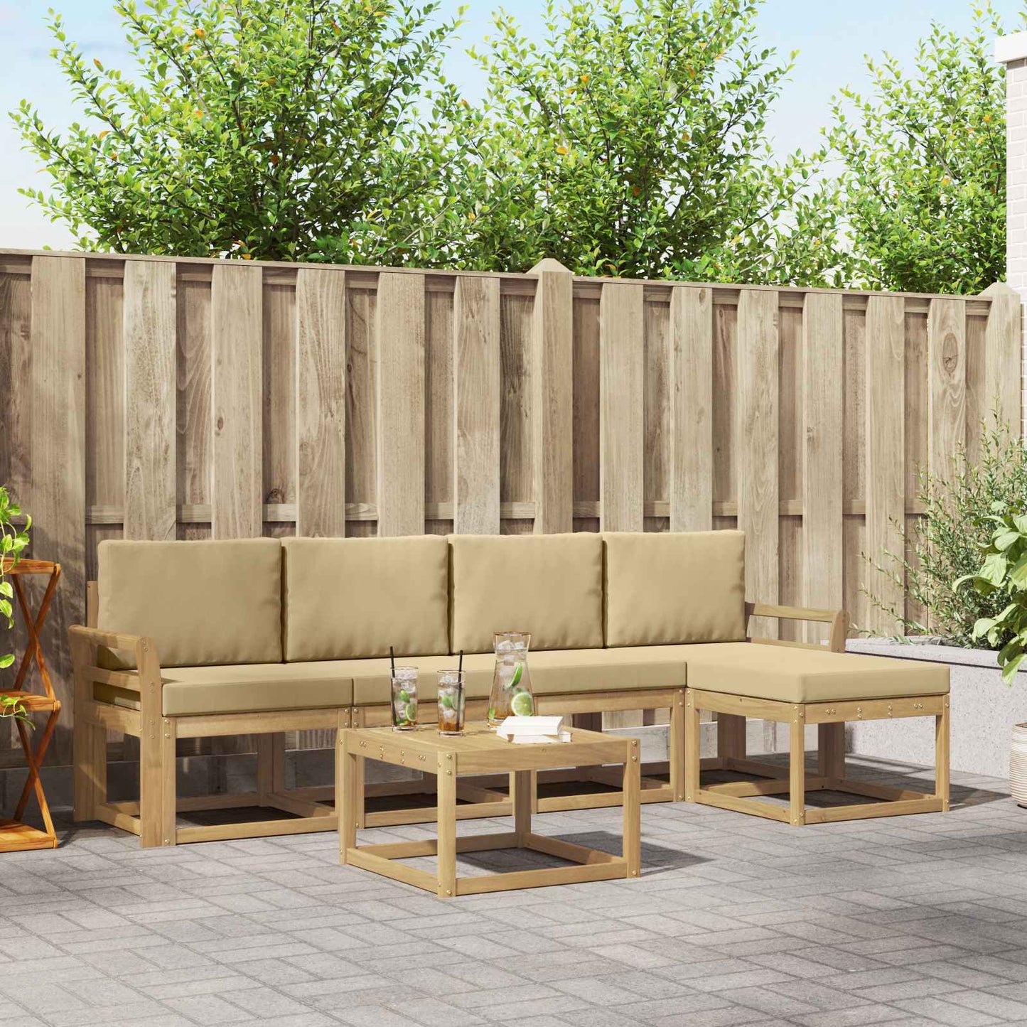 Buiten bankenset met kussen 6 pcs Wit en Beige is nu te koop bij PeponiXL, paradijselijk wonen!