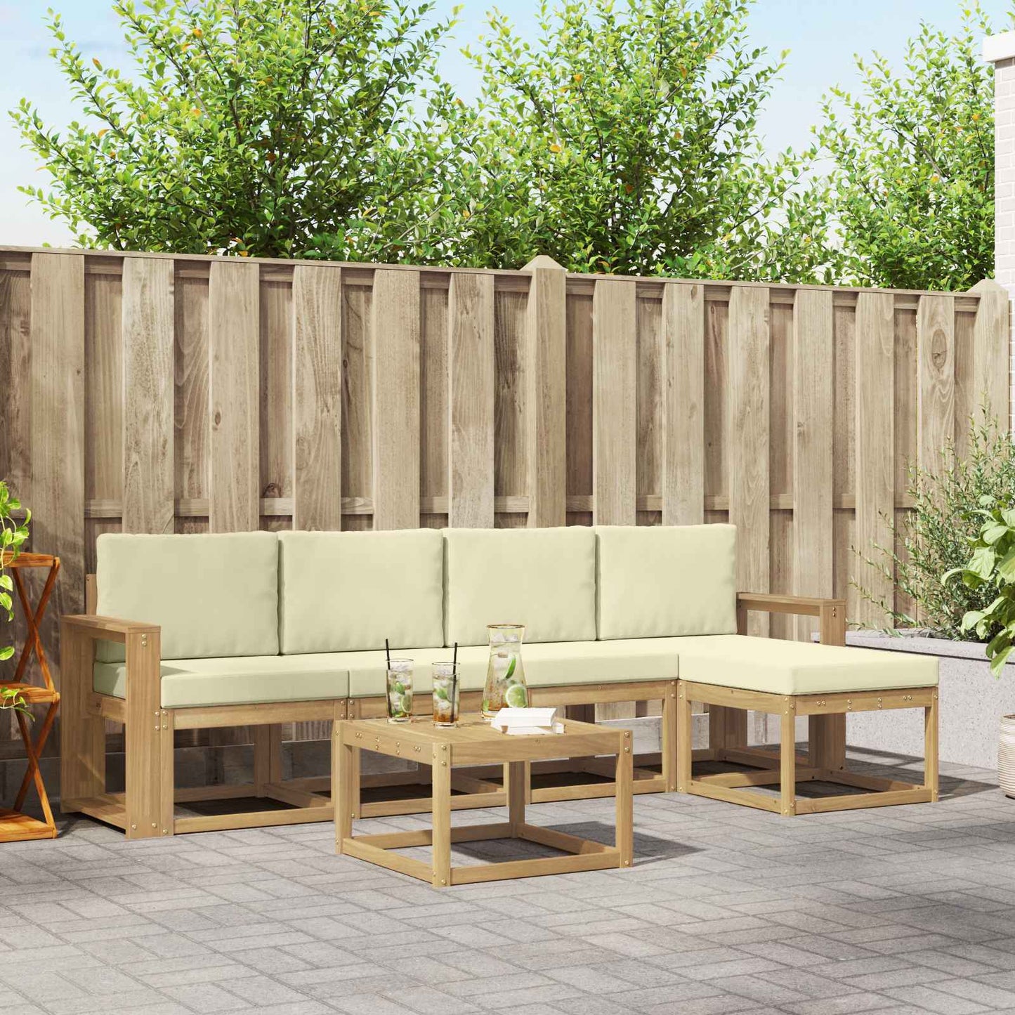 Buiten bankenset met kussen 6 pcs Wit en crèmekleurig is nu te koop bij PeponiXL, paradijselijk wonen!