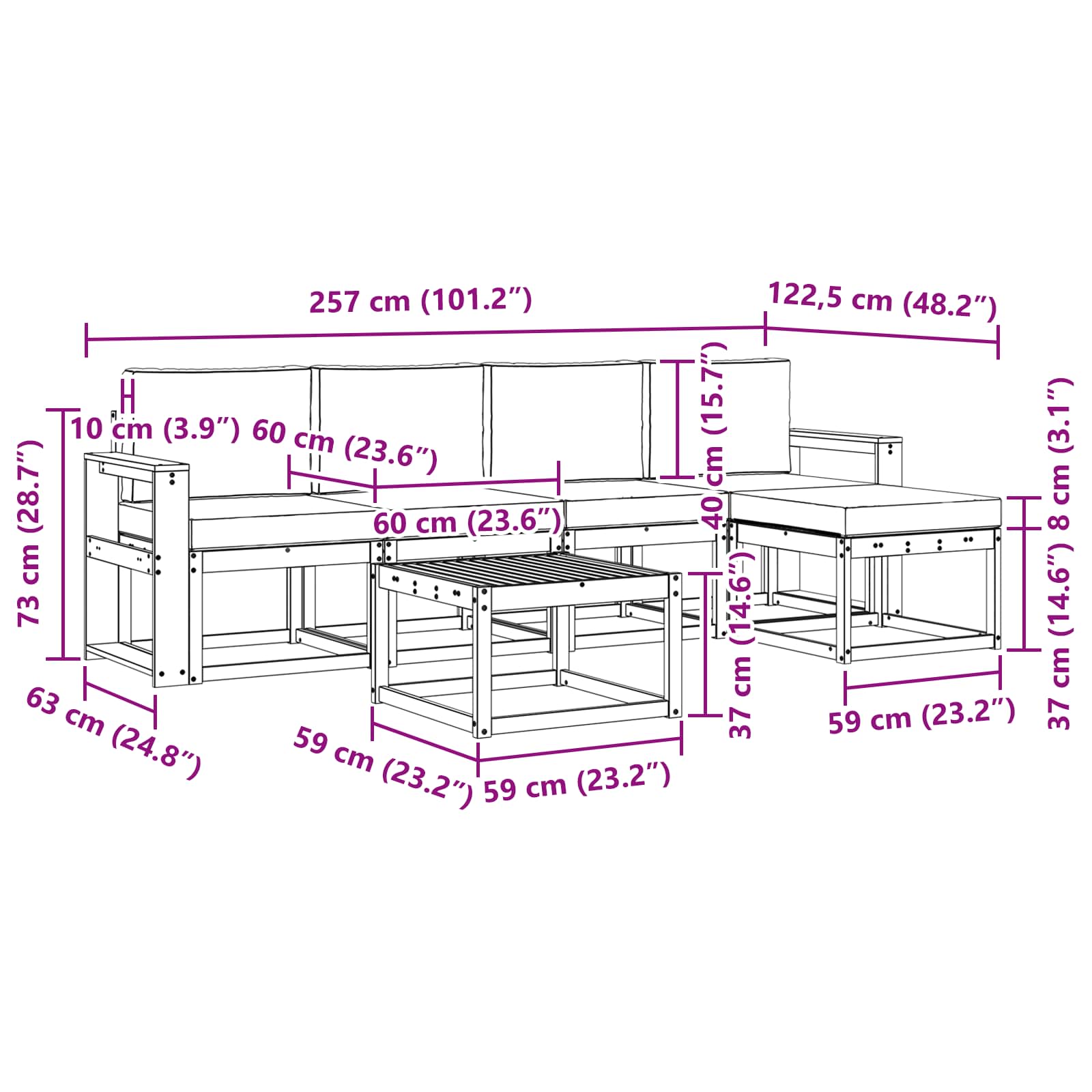Buiten bankenset met kussen 6 pcs Wit en antracietkleurig is nu te koop bij PeponiXL, paradijselijk wonen!
