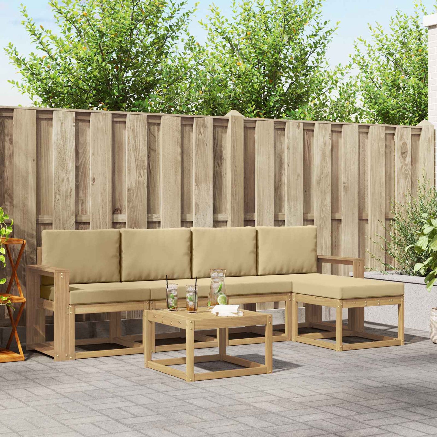 Buiten bankenset met kussen 6 pcs Wit en Beige is nu te koop bij PeponiXL, paradijselijk wonen!