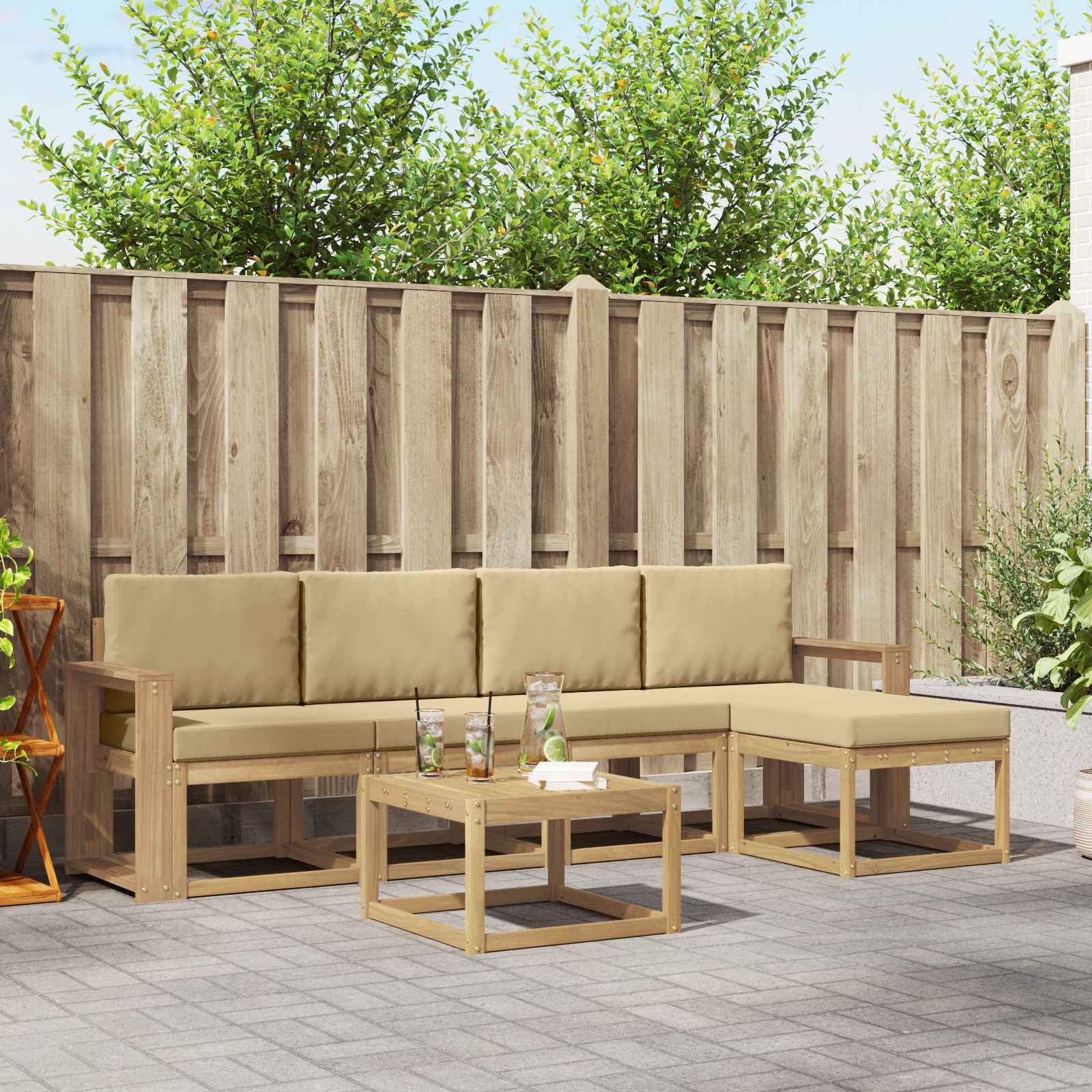 Buiten bankenset met kussen 6 pcs Wit en Beige is nu te koop bij PeponiXL, paradijselijk wonen!