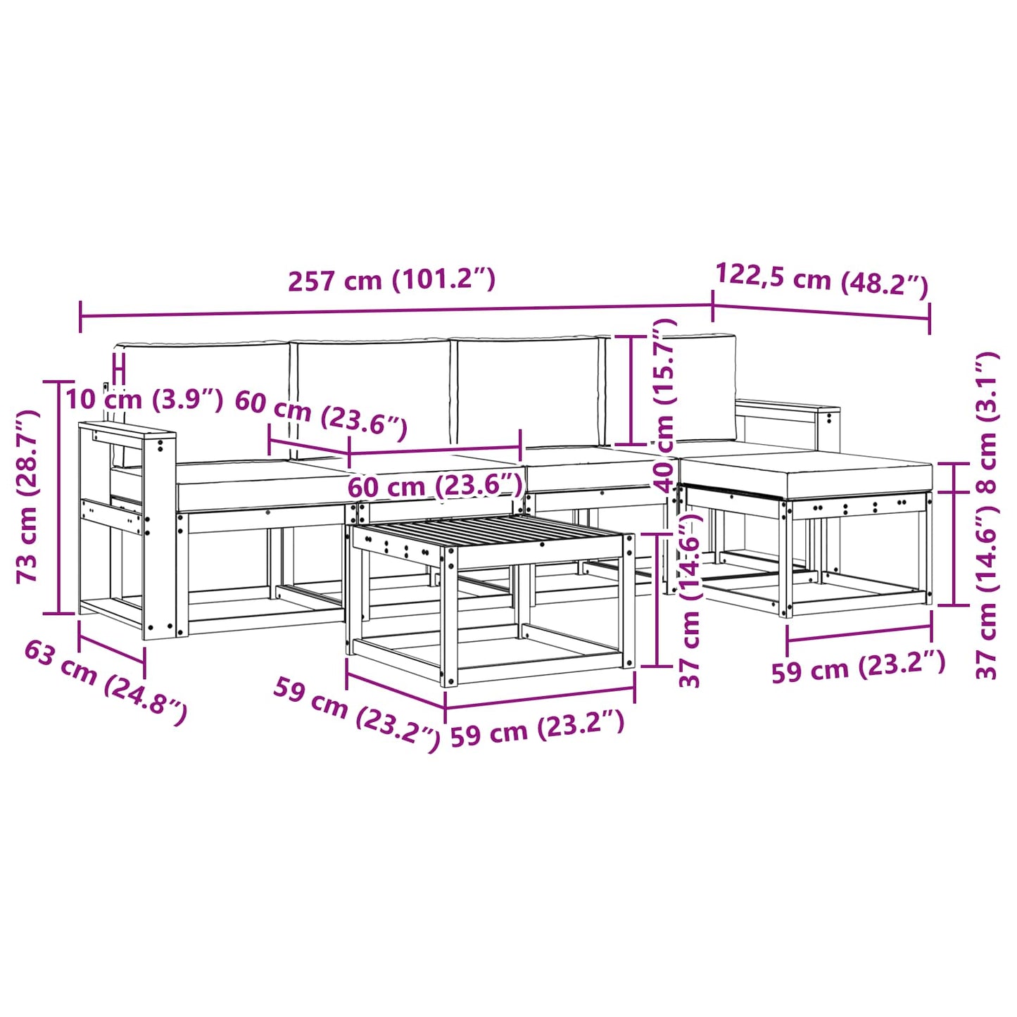 Buiten bankenset met kussen 6 pcs Wit en Beige is nu te koop bij PeponiXL, paradijselijk wonen!