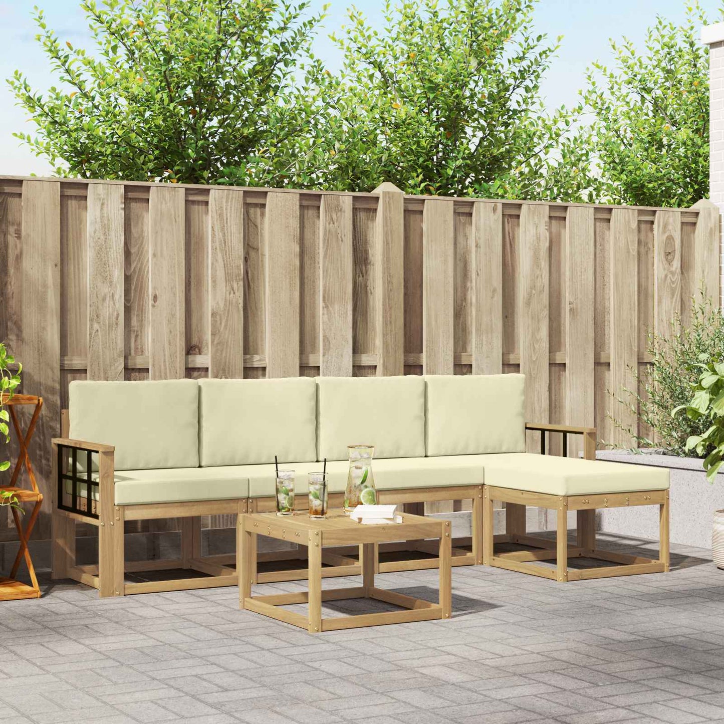 Buiten bankenset met kussen 6 pcs Wit en crèmekleurig is nu te koop bij PeponiXL, paradijselijk wonen!