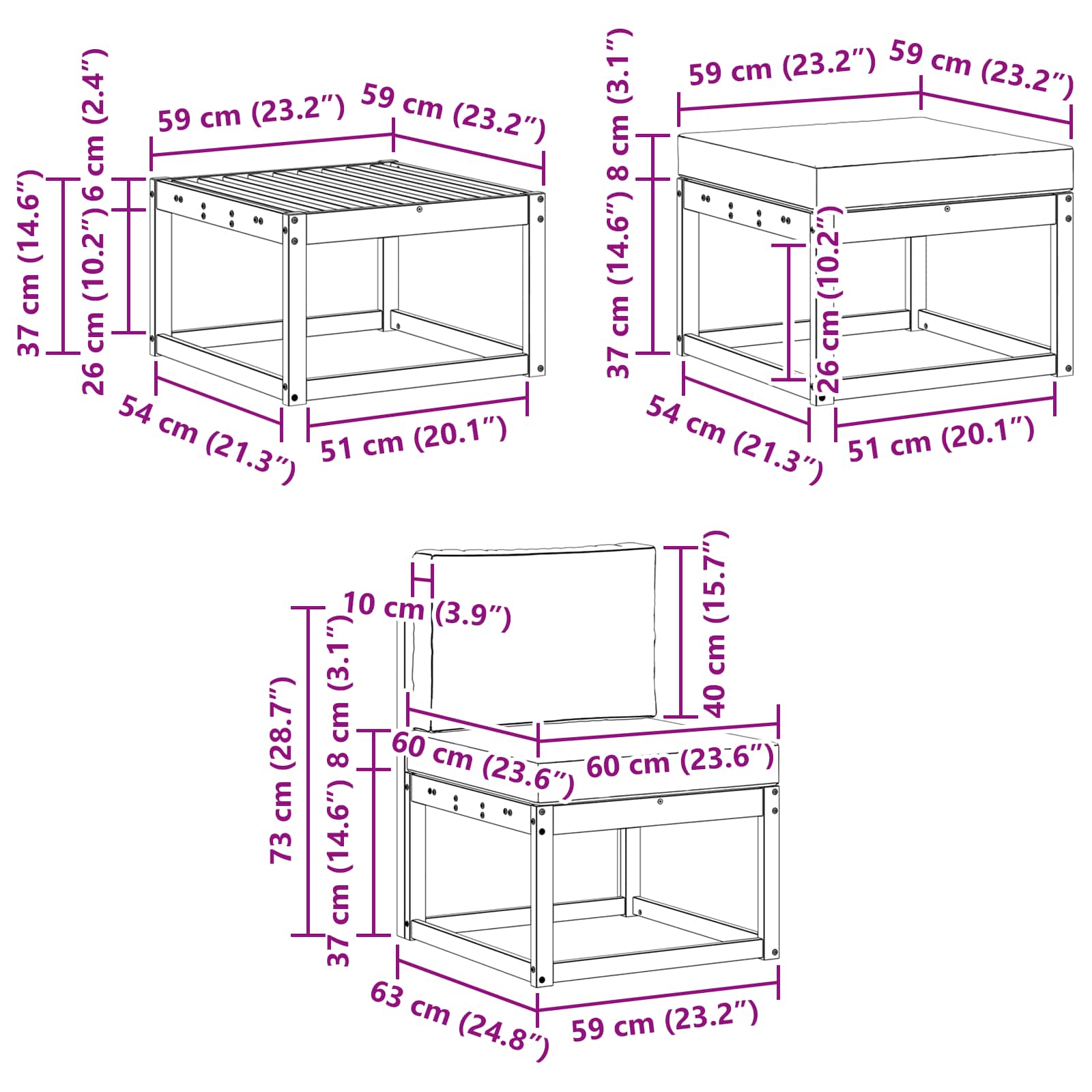 Buiten bankenset met kussen 6 pcs Wit en crèmekleurig is nu te koop bij PeponiXL, paradijselijk wonen!