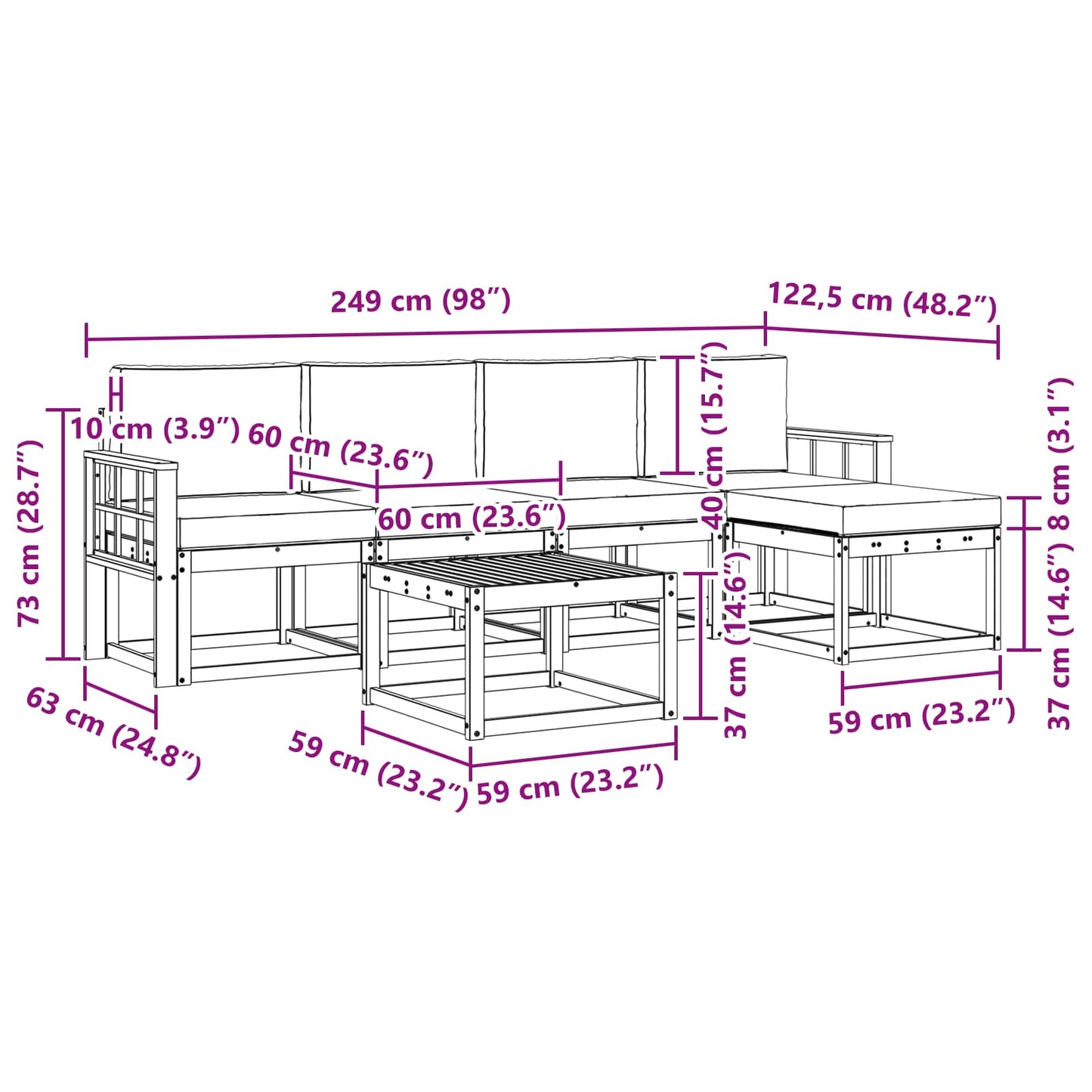 Buiten bankenset met kussen 6 pcs Wit en antracietkleurig is nu te koop bij PeponiXL, paradijselijk wonen!