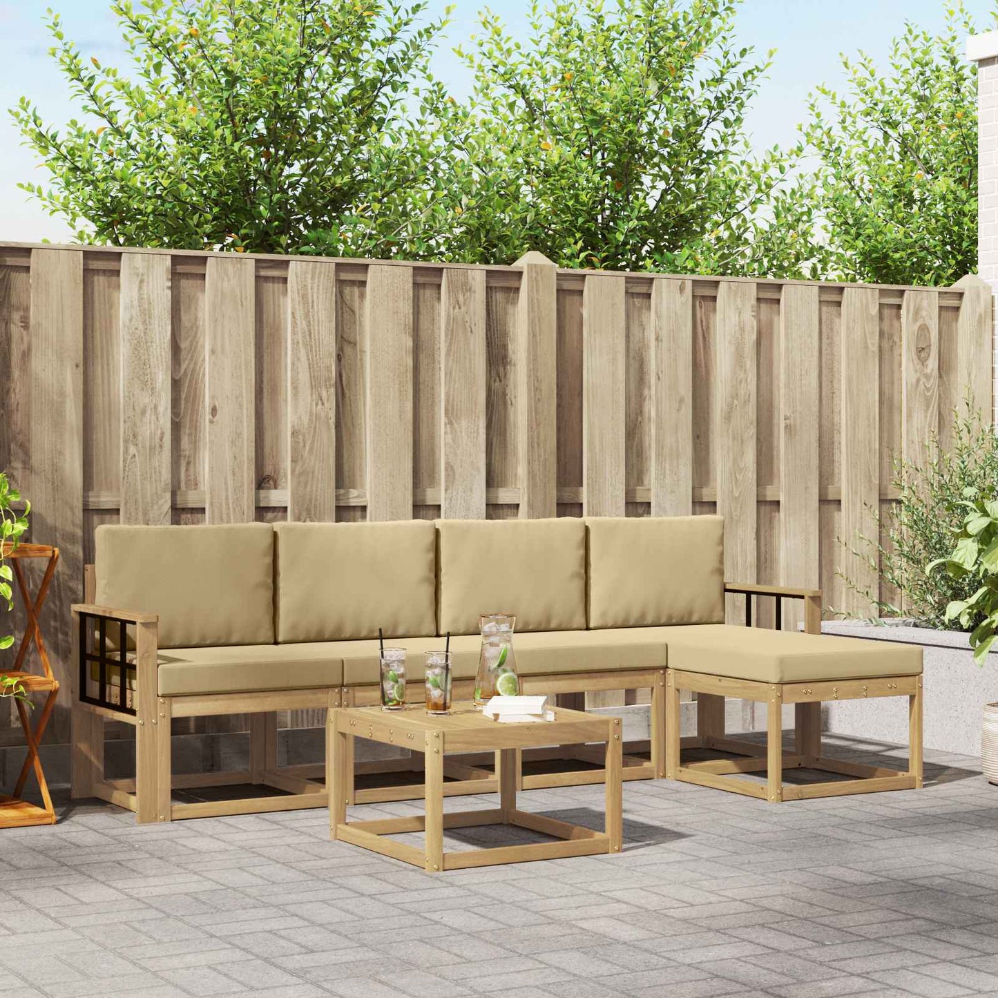 Buiten bankenset met kussen 6 pcs Wit en Beige is nu te koop bij PeponiXL, paradijselijk wonen!