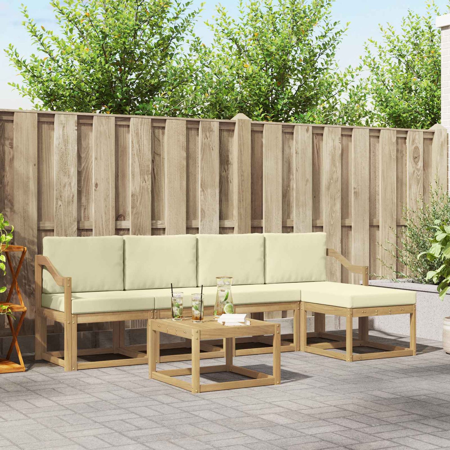 Buiten bankenset met kussen 6 pcs Wit en crèmekleurig is nu te koop bij PeponiXL, paradijselijk wonen!