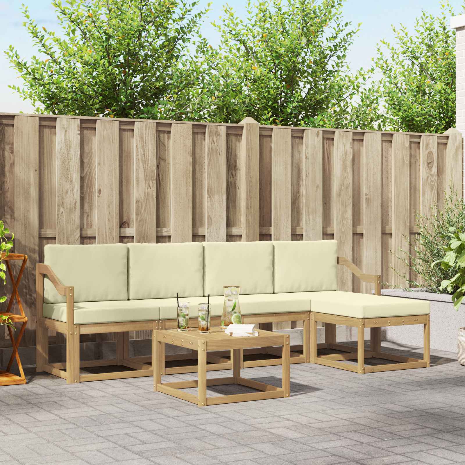 Buiten bankenset met kussen 6 pcs Wit en crèmekleurig is nu te koop bij PeponiXL, paradijselijk wonen!