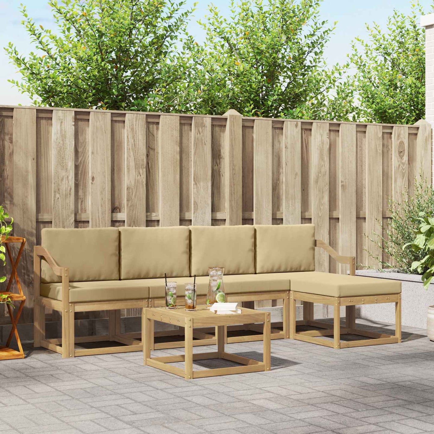 Buiten bankenset met kussen 6 pcs Wit en Beige is nu te koop bij PeponiXL, paradijselijk wonen!