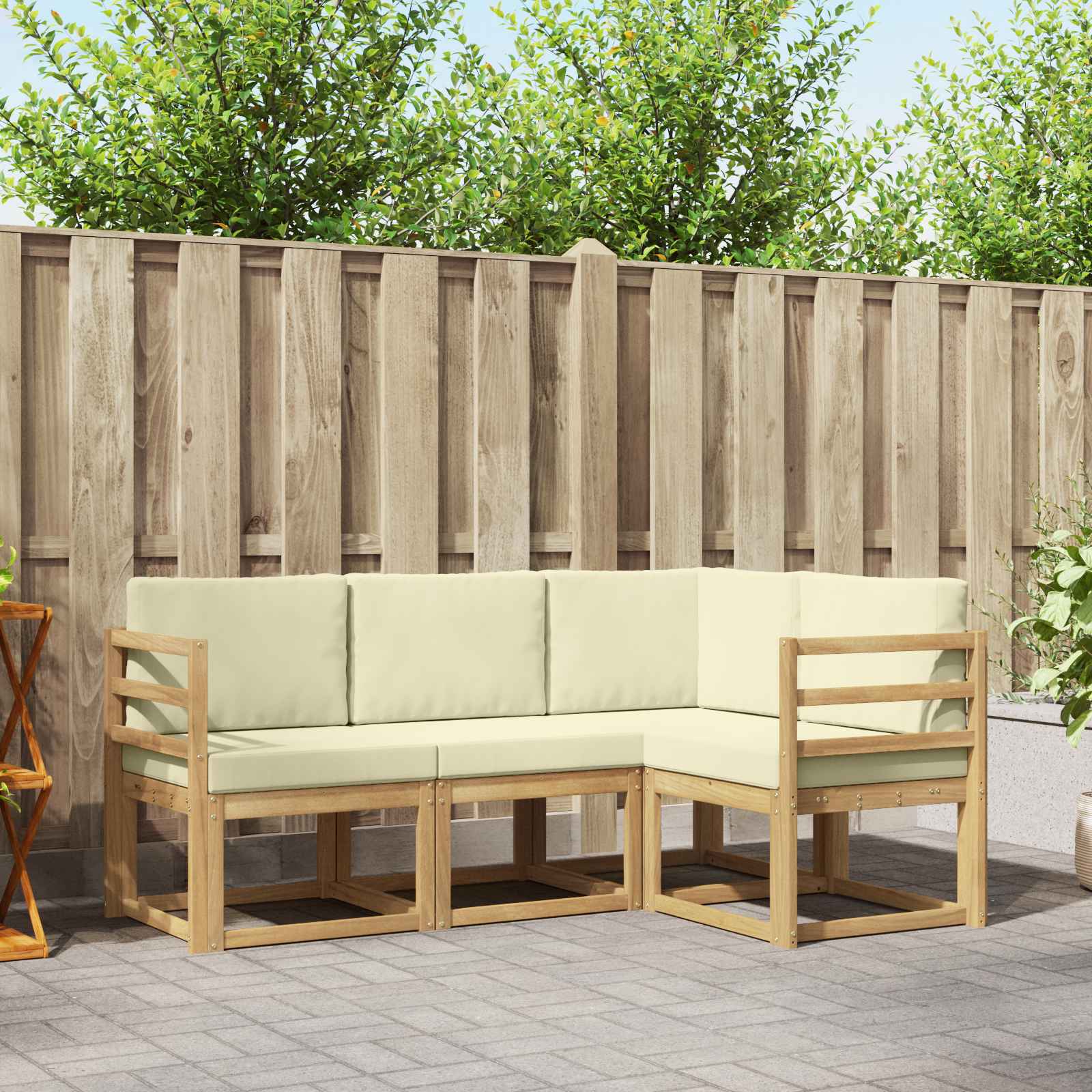 Buiten bankenset met kussen 4 pcs Wit en crèmekleurig is nu te koop bij PeponiXL, paradijselijk wonen!