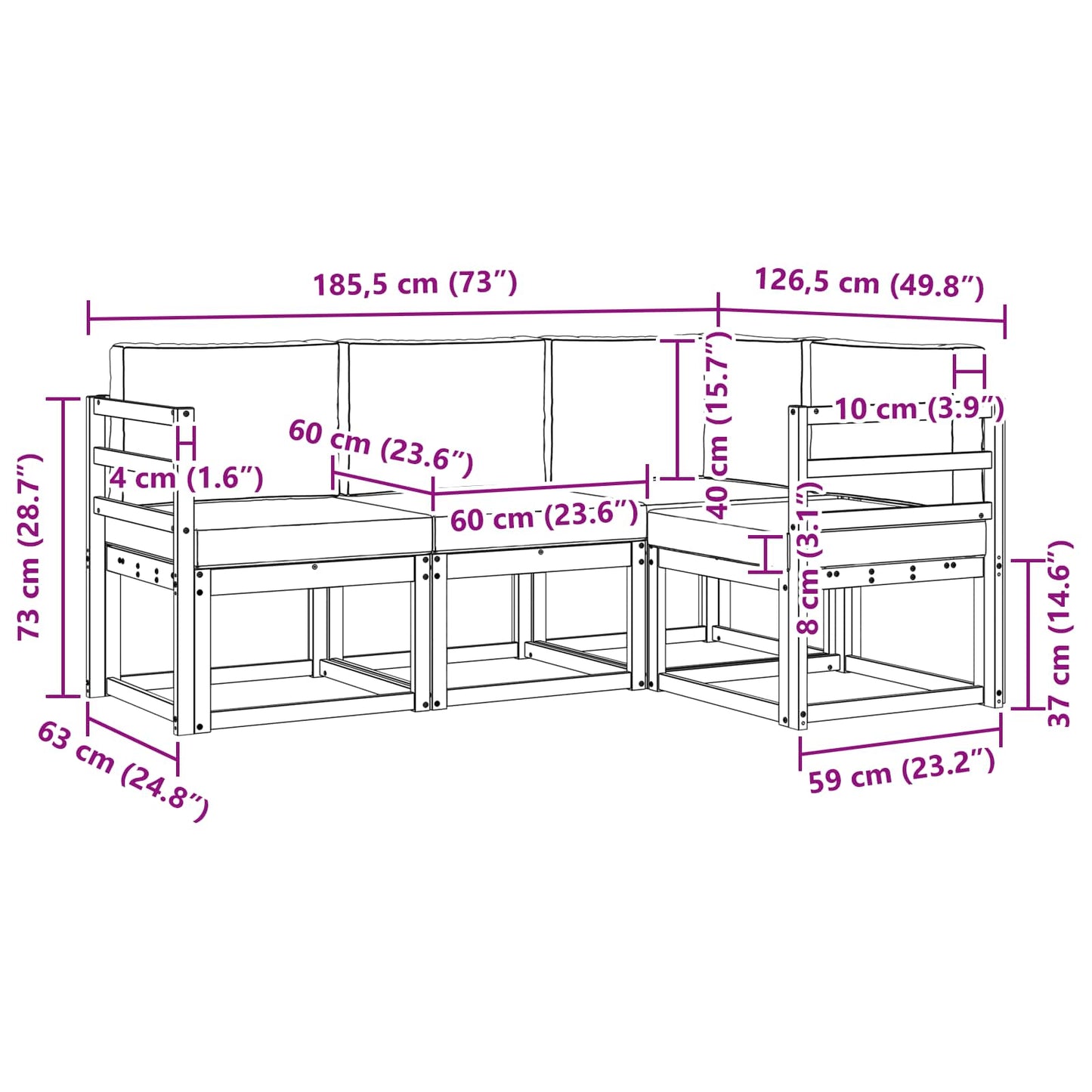 Buiten bankenset met kussen 4 pcs Wit en crèmekleurig is nu te koop bij PeponiXL, paradijselijk wonen!