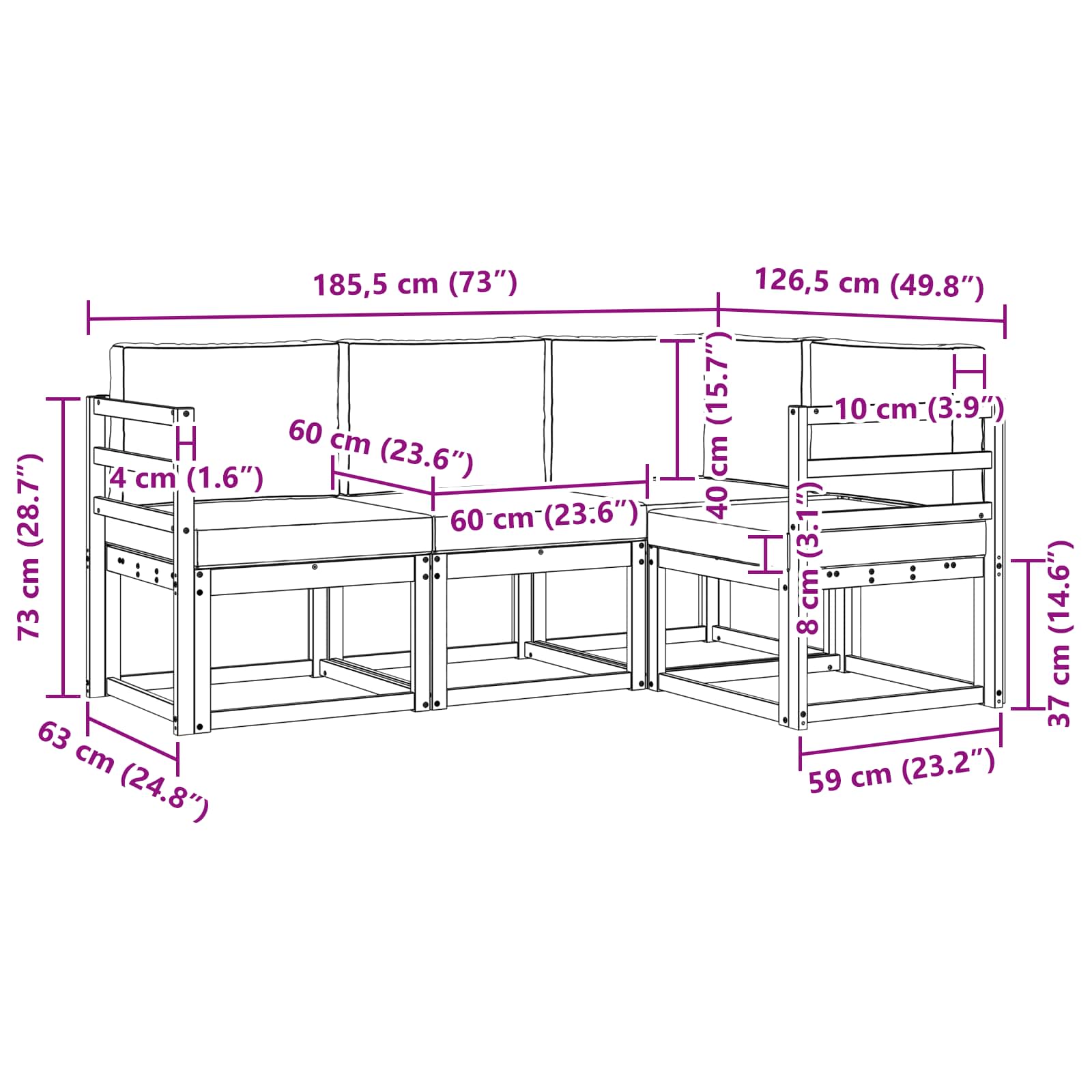 Buiten bankenset met kussen 4 pcs Wit en crèmekleurig is nu te koop bij PeponiXL, paradijselijk wonen!