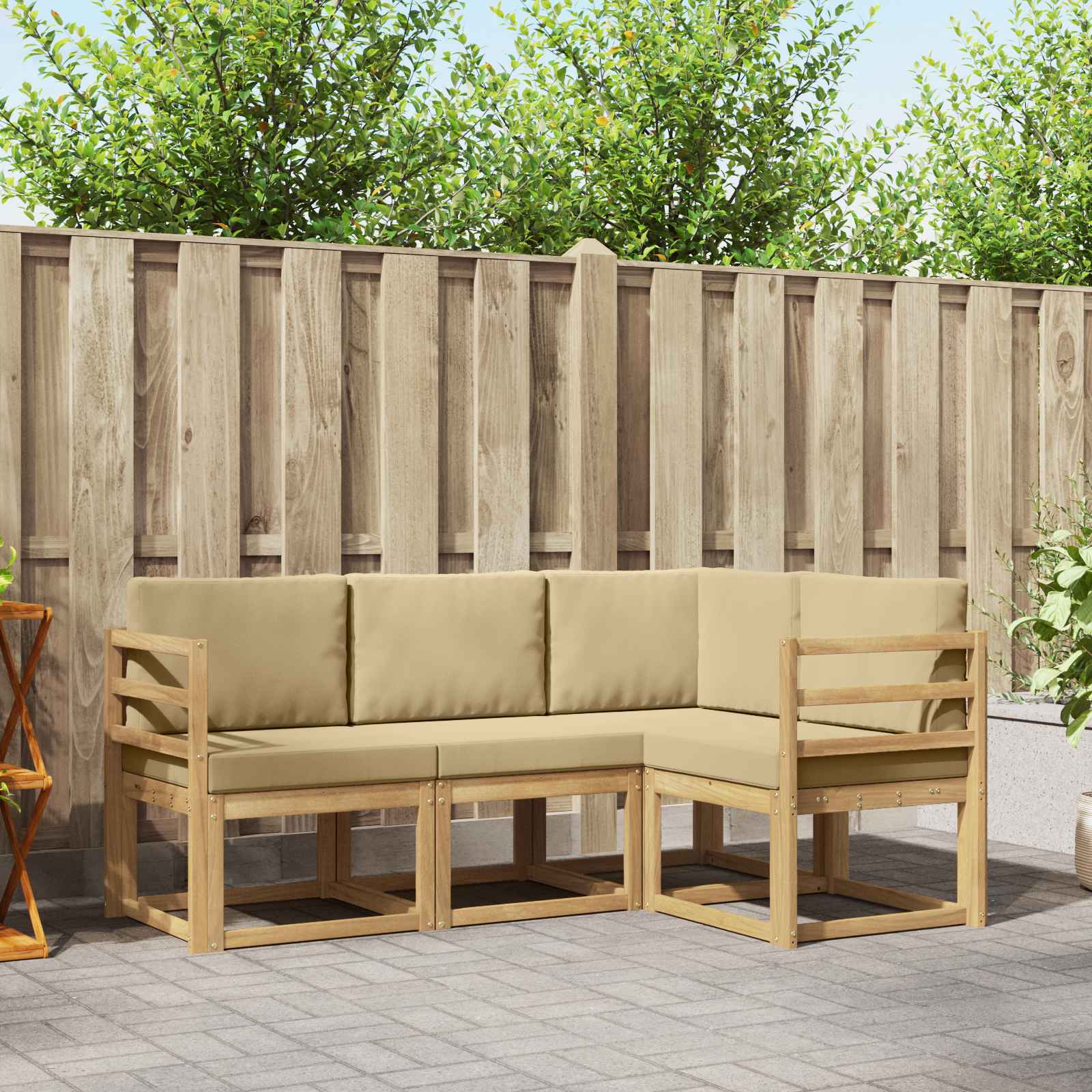 Buiten bankenset met kussen 4 pcs Wit en Beige is nu te koop bij PeponiXL, paradijselijk wonen!
