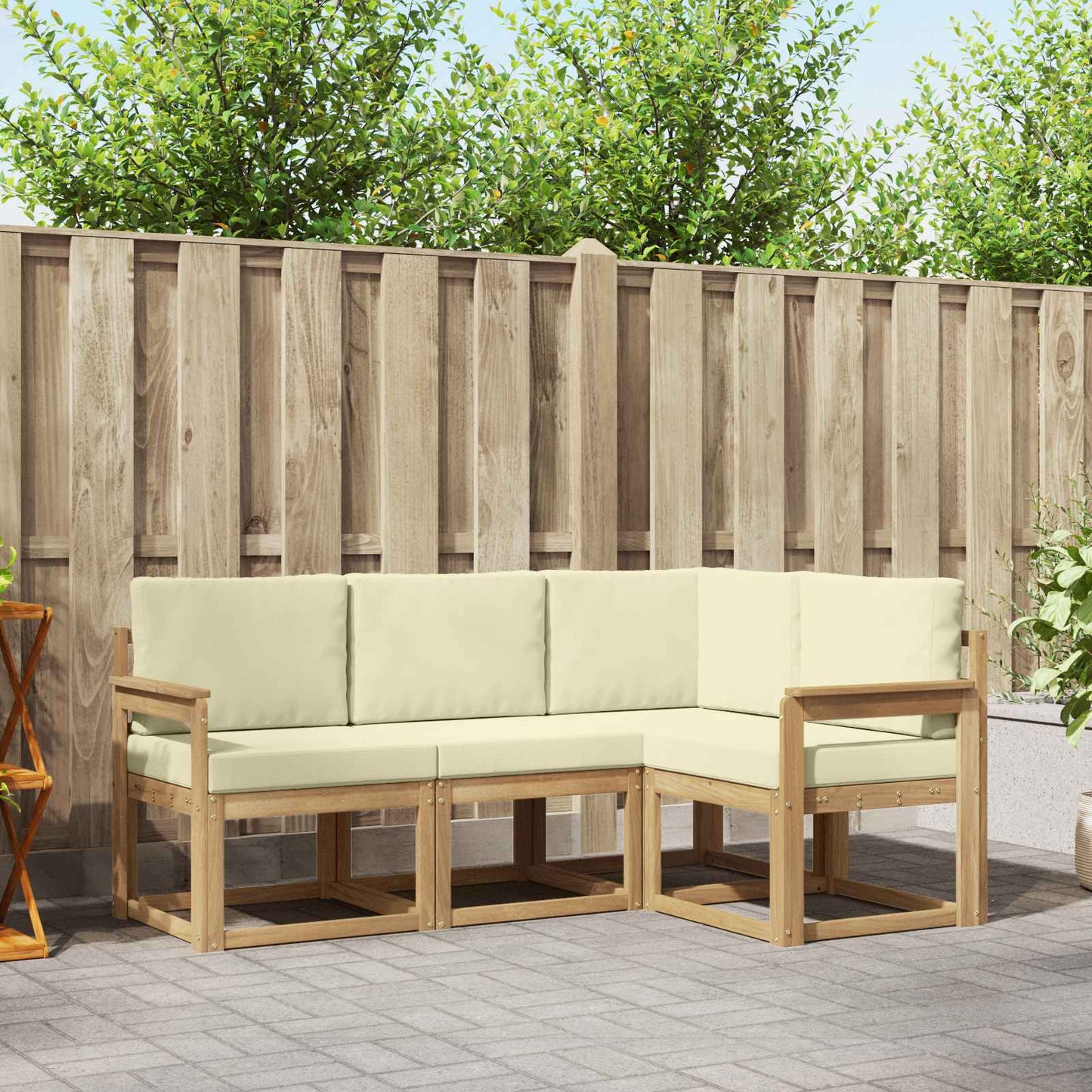 Buiten bankenset met kussen 4 pcs Wit en crèmekleurig is nu te koop bij PeponiXL, paradijselijk wonen!