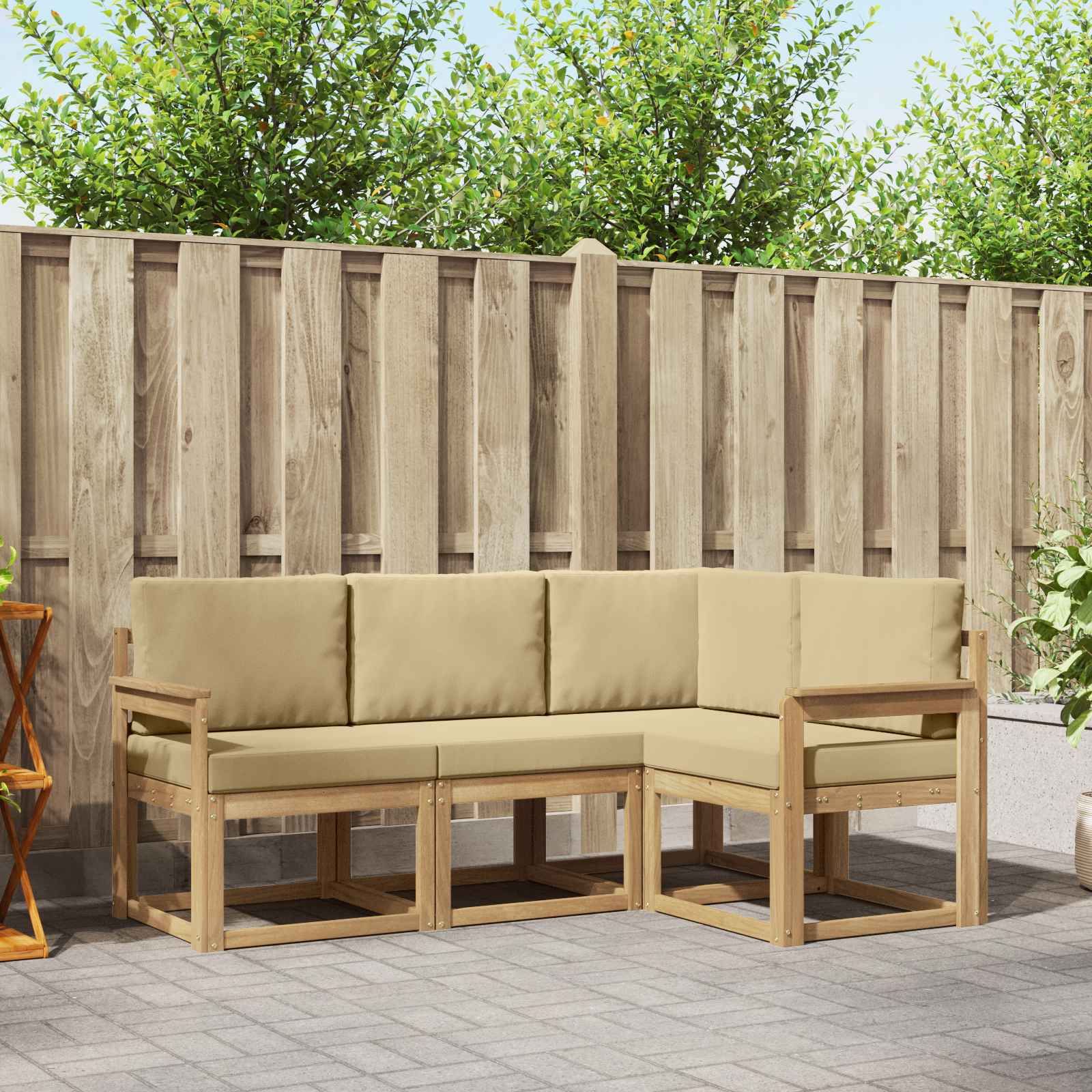 Buiten bankenset met kussen 4 pcs Wit en Beige is nu te koop bij PeponiXL, paradijselijk wonen!