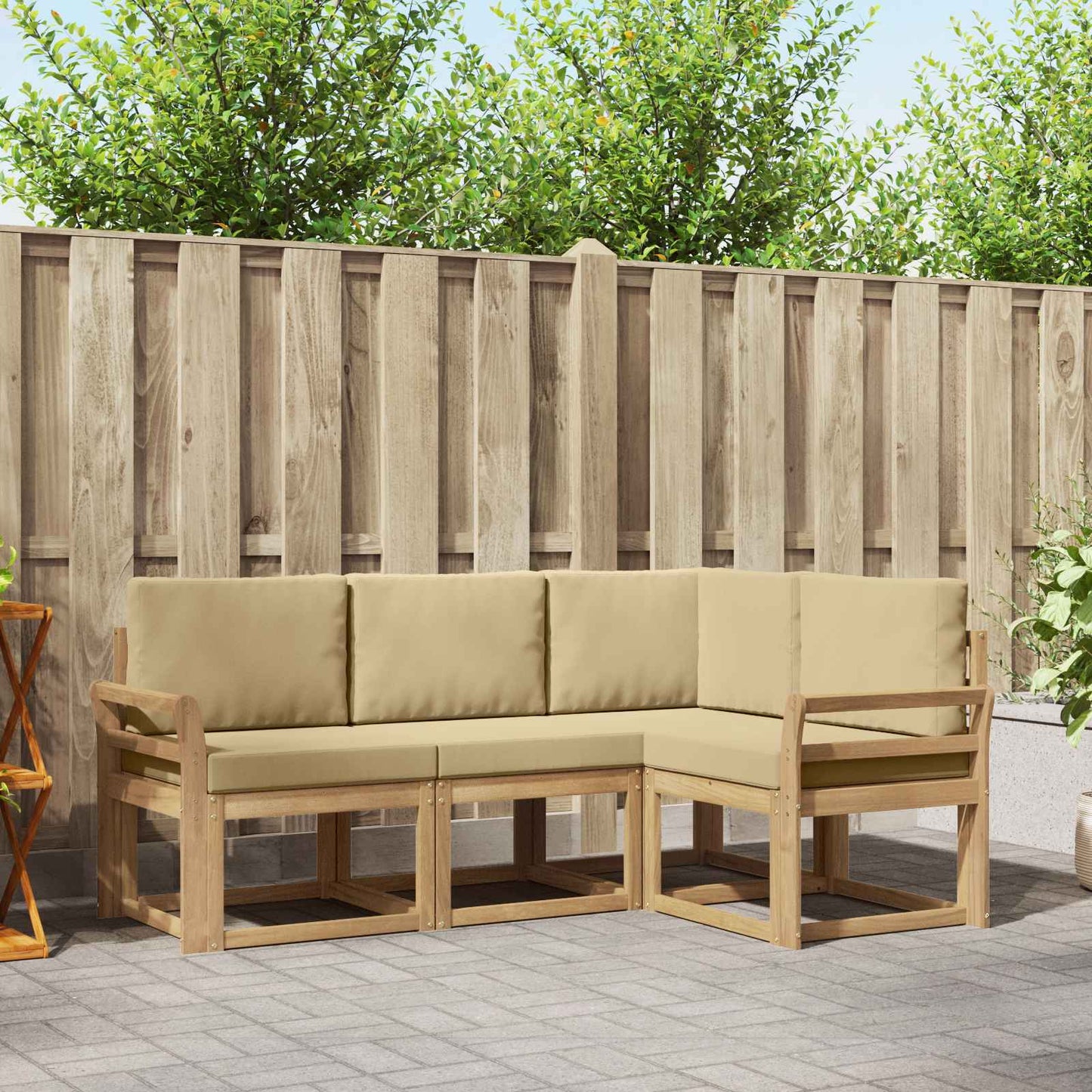 Buiten bankenset met kussen 4 pcs Wit en Beige is nu te koop bij PeponiXL, paradijselijk wonen!