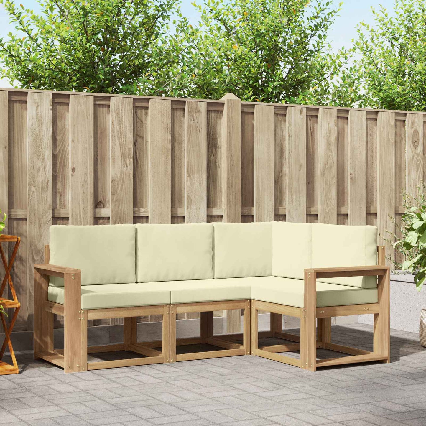 Buiten bankenset met kussen 4 pcs Wit en crèmekleurig is nu te koop bij PeponiXL, paradijselijk wonen!