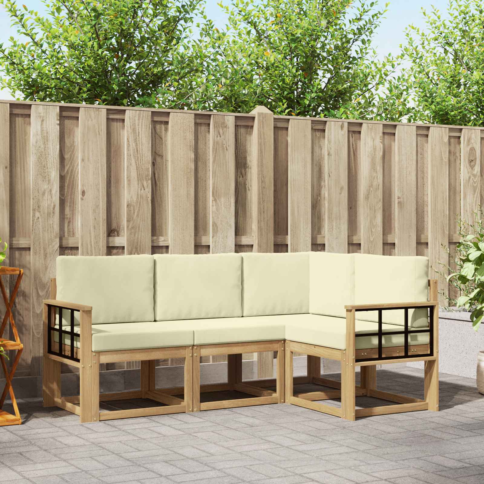 Buiten bankenset met kussen 4 pcs Wit en crèmekleurig is nu te koop bij PeponiXL, paradijselijk wonen!