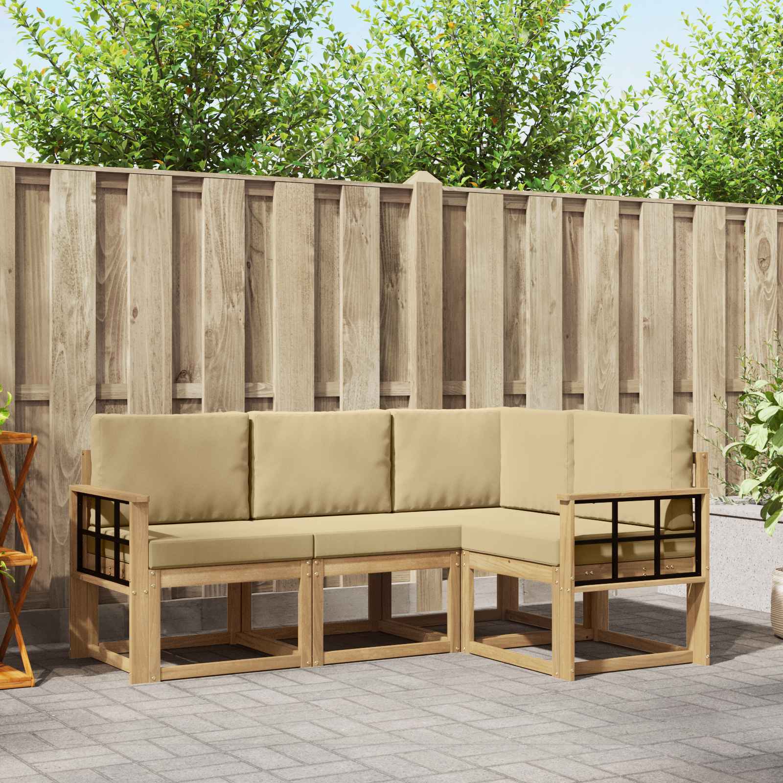 Buiten bankenset met kussen 4 pcs Wit en Beige is nu te koop bij PeponiXL, paradijselijk wonen!