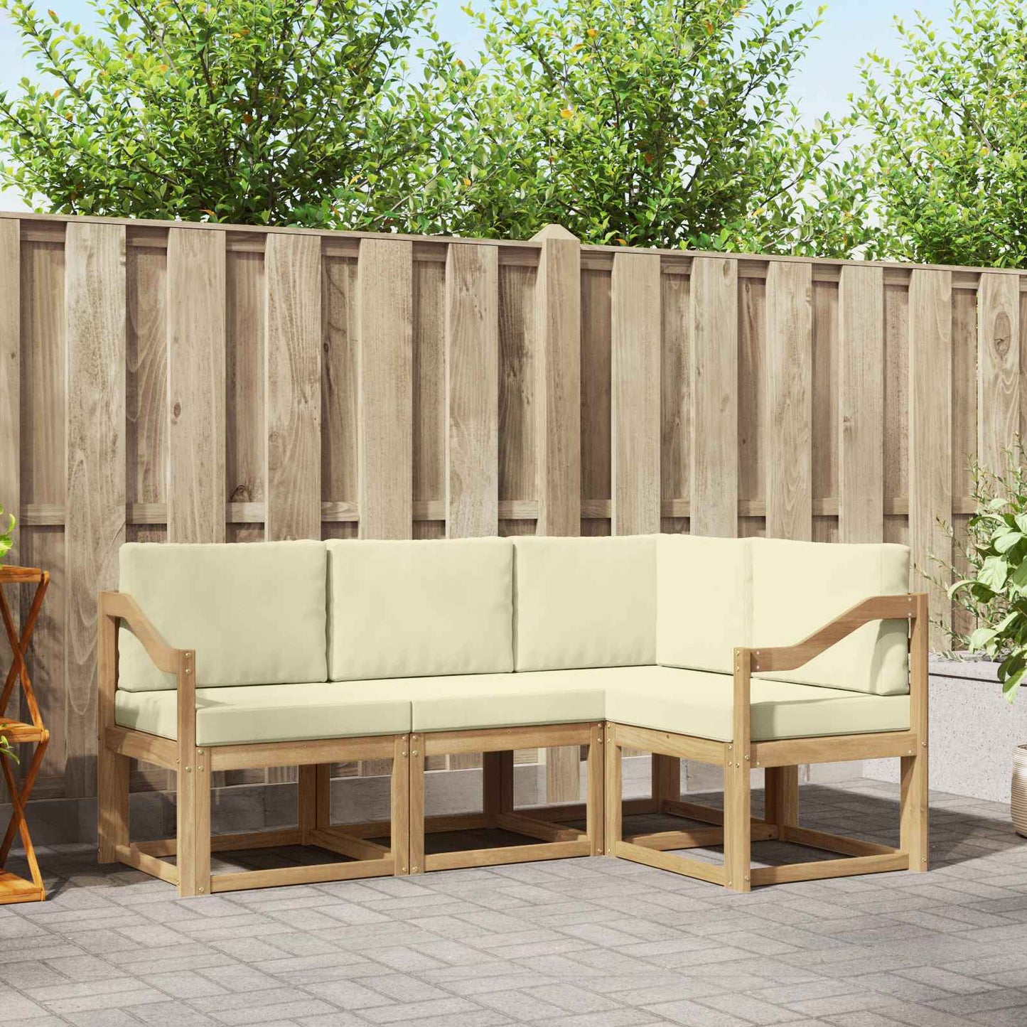 Buiten bankenset met kussen 4 pcs Wit en crèmekleurig is nu te koop bij PeponiXL, paradijselijk wonen!