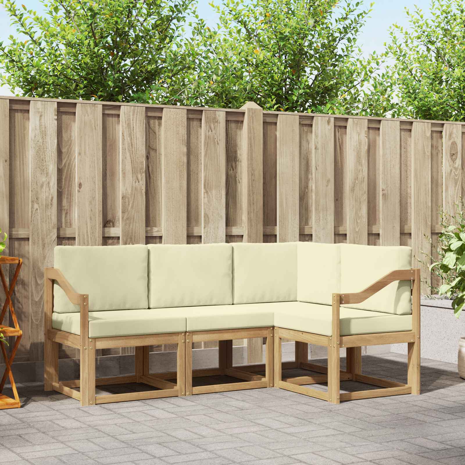 Buiten bankenset met kussen 4 pcs Wit en crèmekleurig is nu te koop bij PeponiXL, paradijselijk wonen!