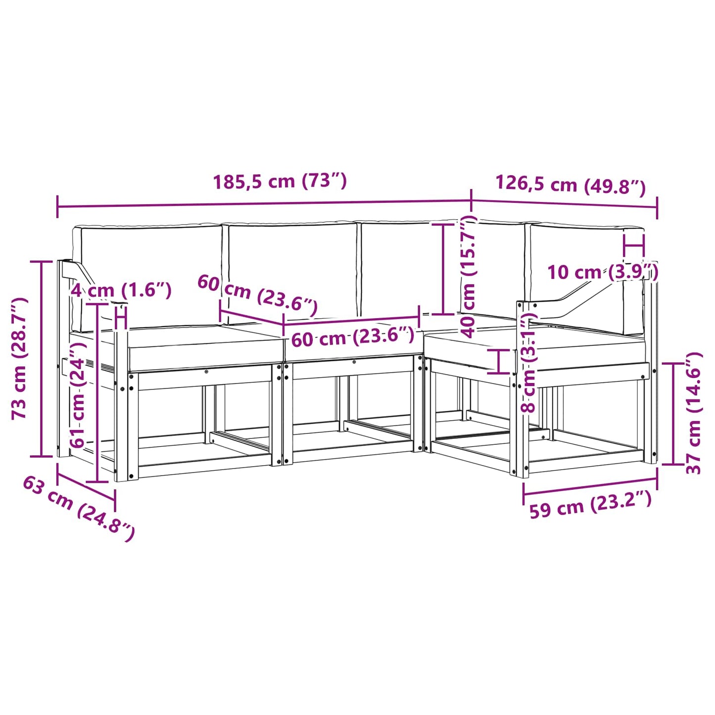 Buiten bankenset met kussen 4 pcs Wit en antracietkleurig is nu te koop bij PeponiXL, paradijselijk wonen!