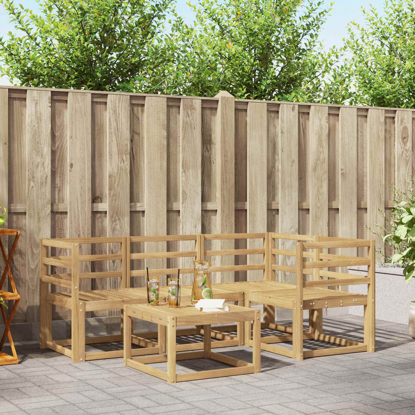 Buiten bankenset 5 pcs Wit 59 x 59 x 37 cm Massief Acaciahout