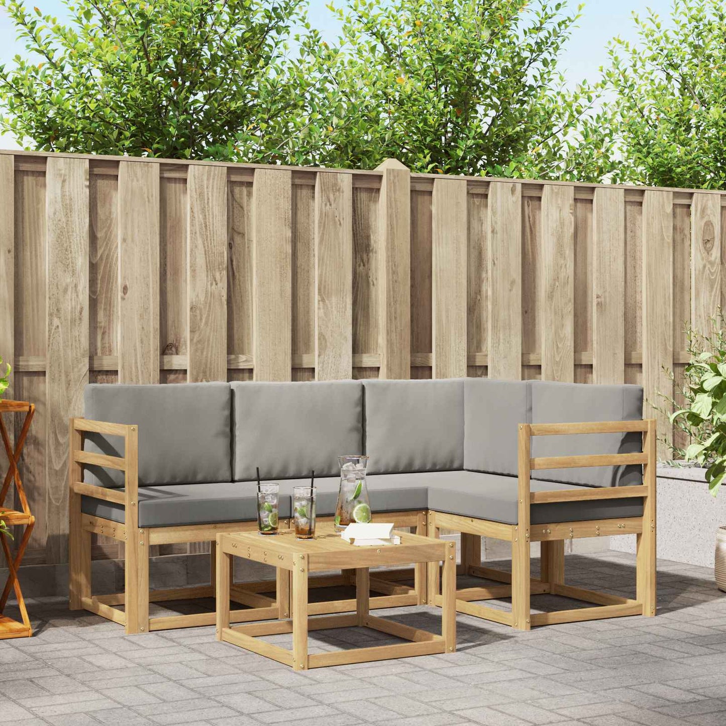 Buiten bankenset 5 pcs Wit en Lichtgrijs 59 x 59 x 37 cm