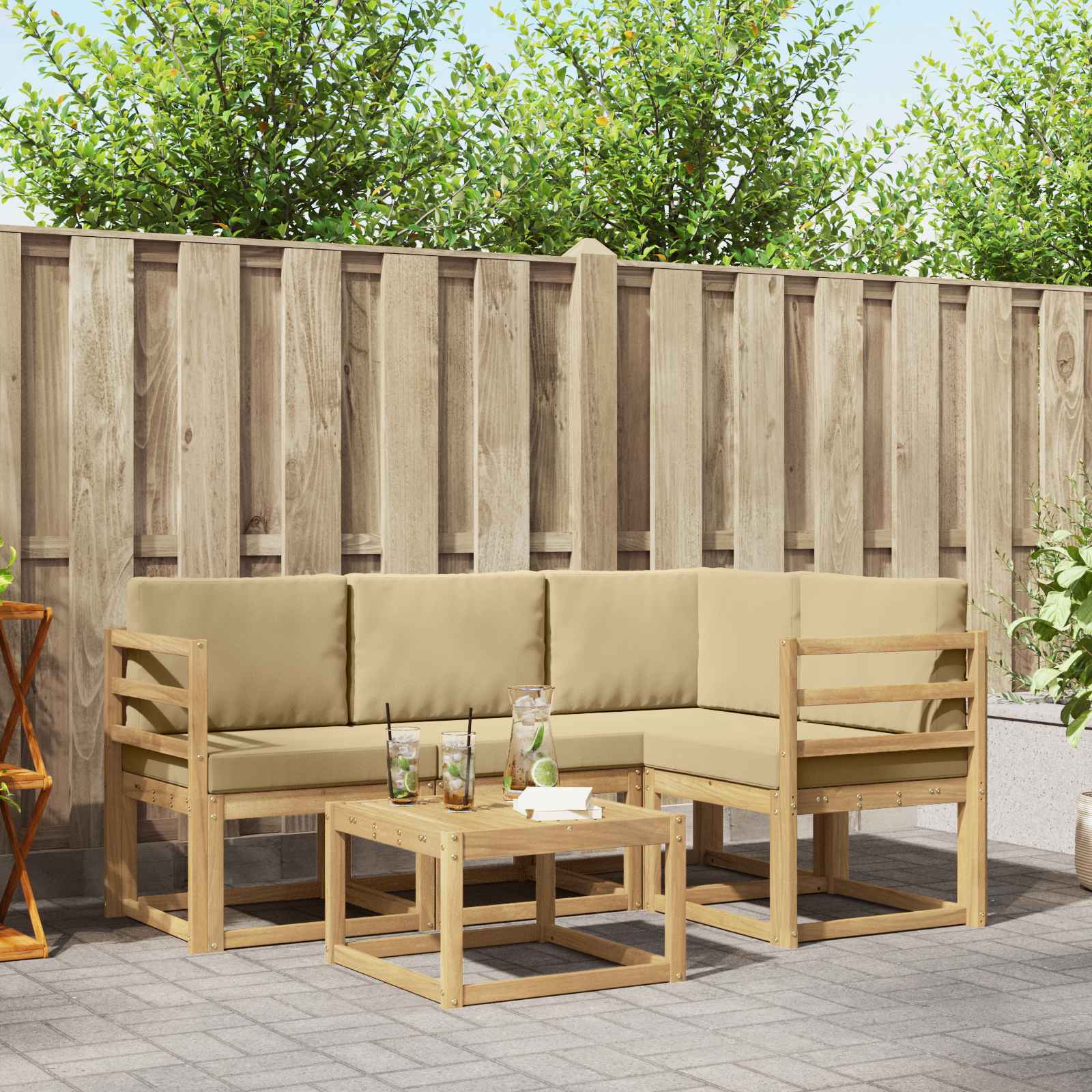 Buiten bankenset met kussen 5 pcs Wit en Beige is nu te koop bij PeponiXL, paradijselijk wonen!