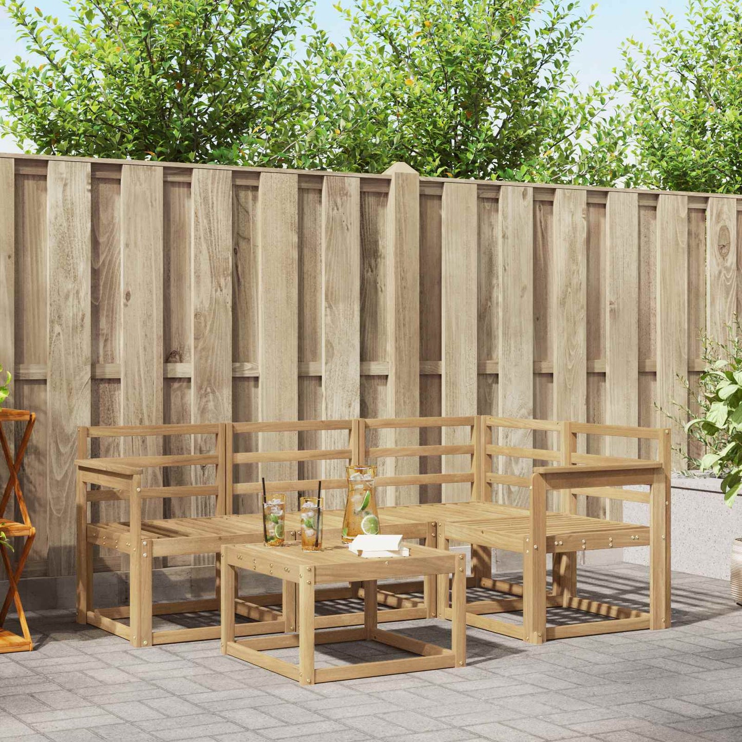 Buiten bankenset 5 pcs Wit 59 x 59 x 37 cm Massief Acaciahout