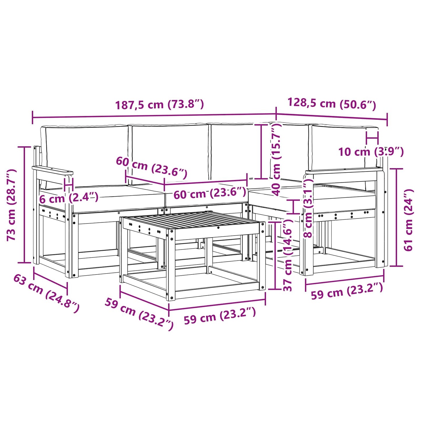 Buiten bankenset met kussen 5 pcs Wit en antracietkleurig is nu te koop bij PeponiXL, paradijselijk wonen!