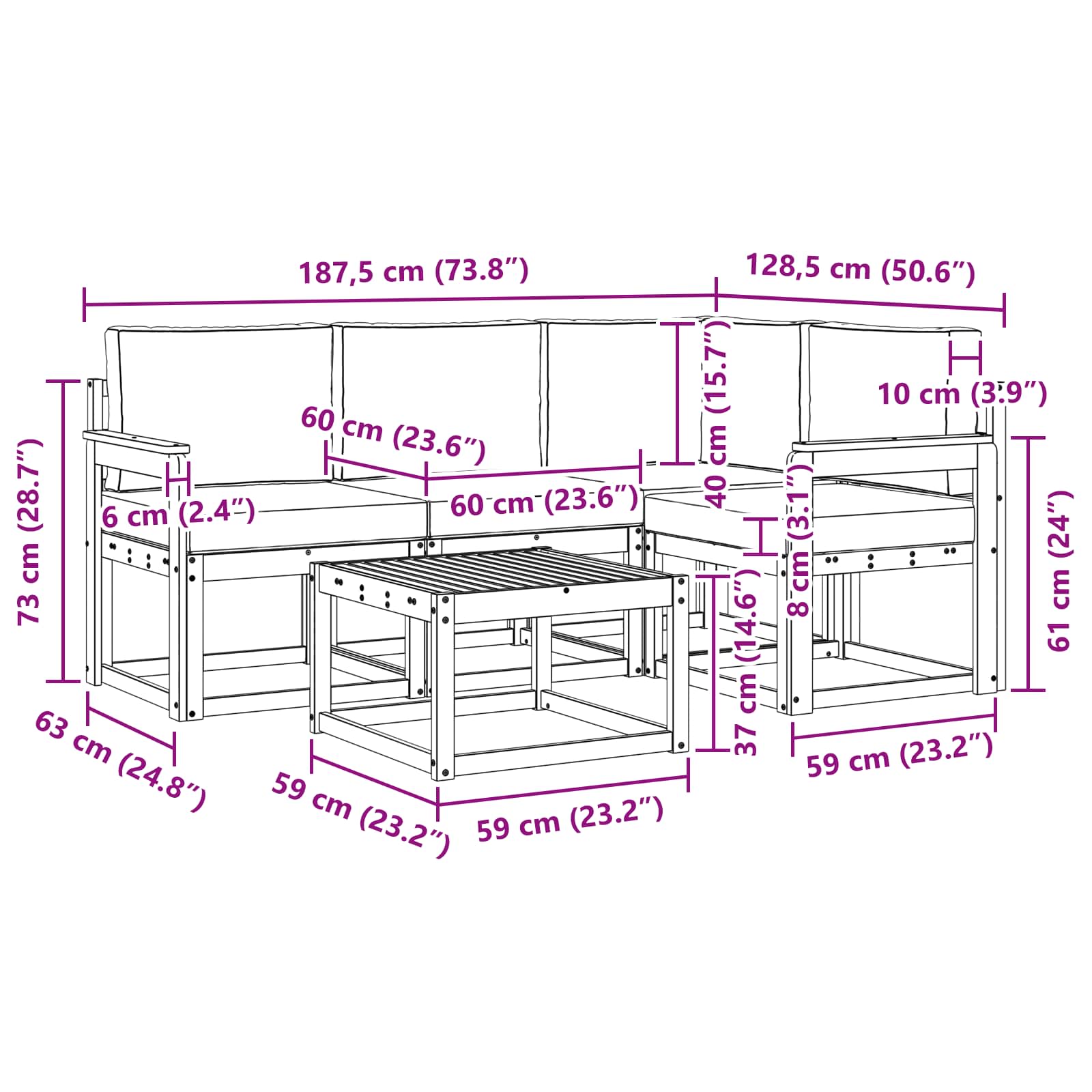 Buiten bankenset met kussen 5 pcs Wit en antracietkleurig is nu te koop bij PeponiXL, paradijselijk wonen!