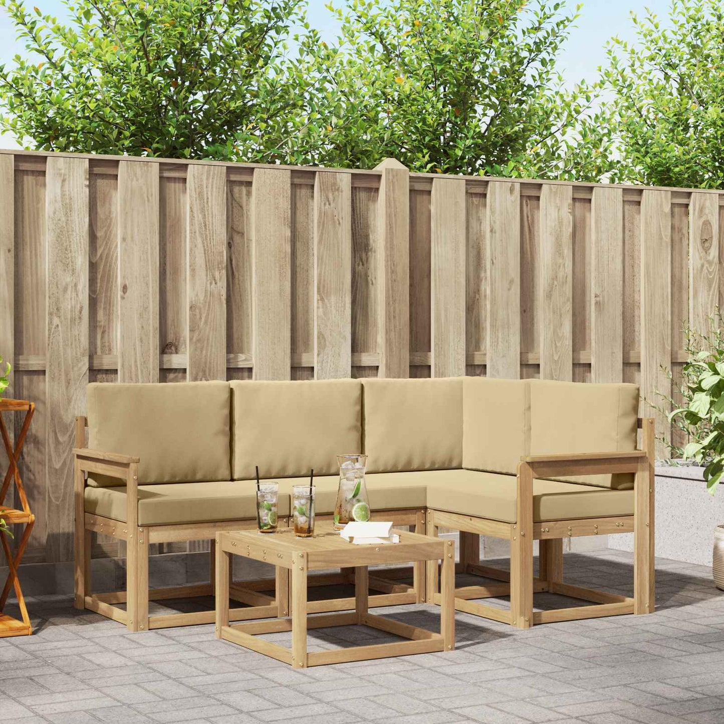 Buiten bankenset met kussen 5 pcs Wit en Beige is nu te koop bij PeponiXL, paradijselijk wonen!