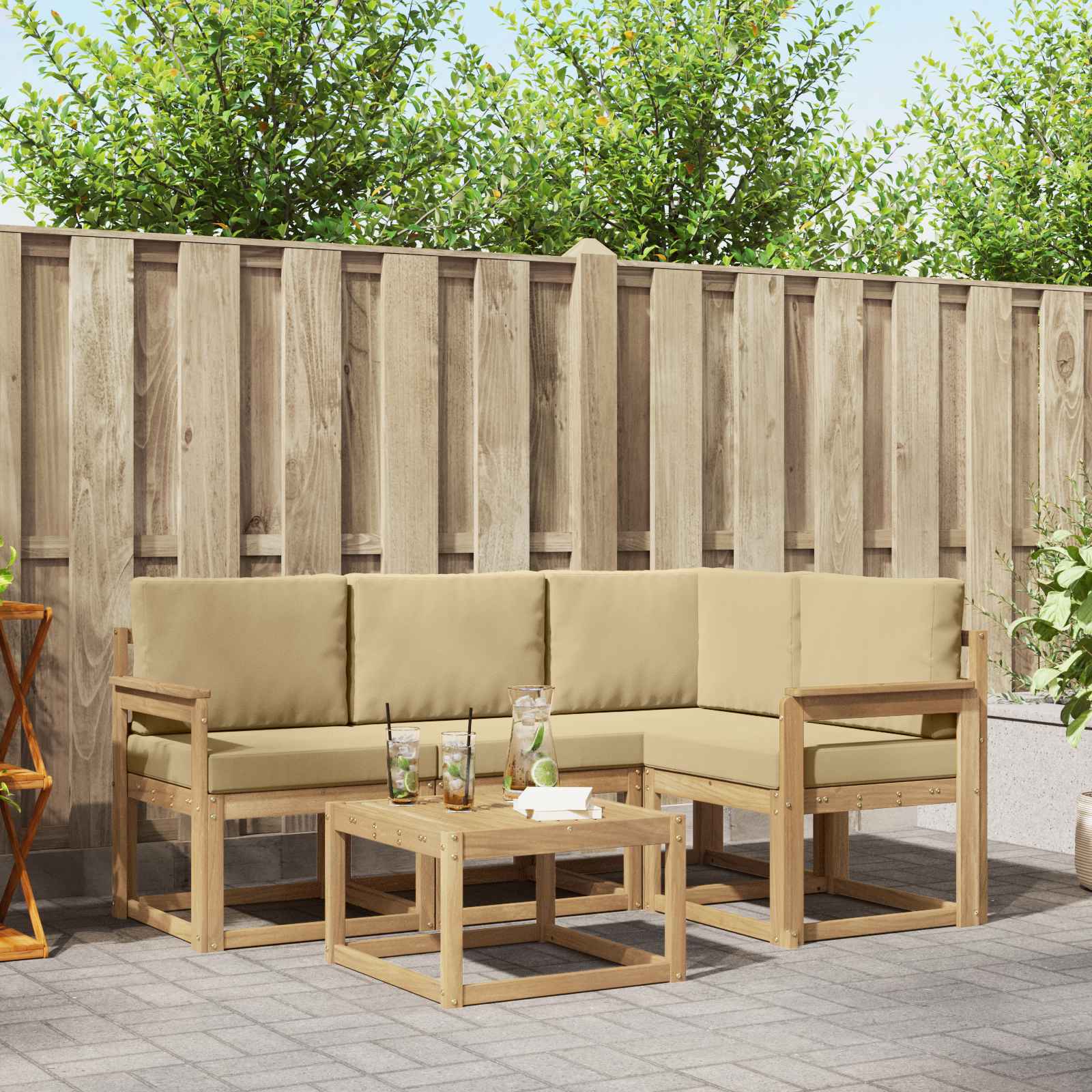 Buiten bankenset met kussen 5 pcs Wit en Beige is nu te koop bij PeponiXL, paradijselijk wonen!
