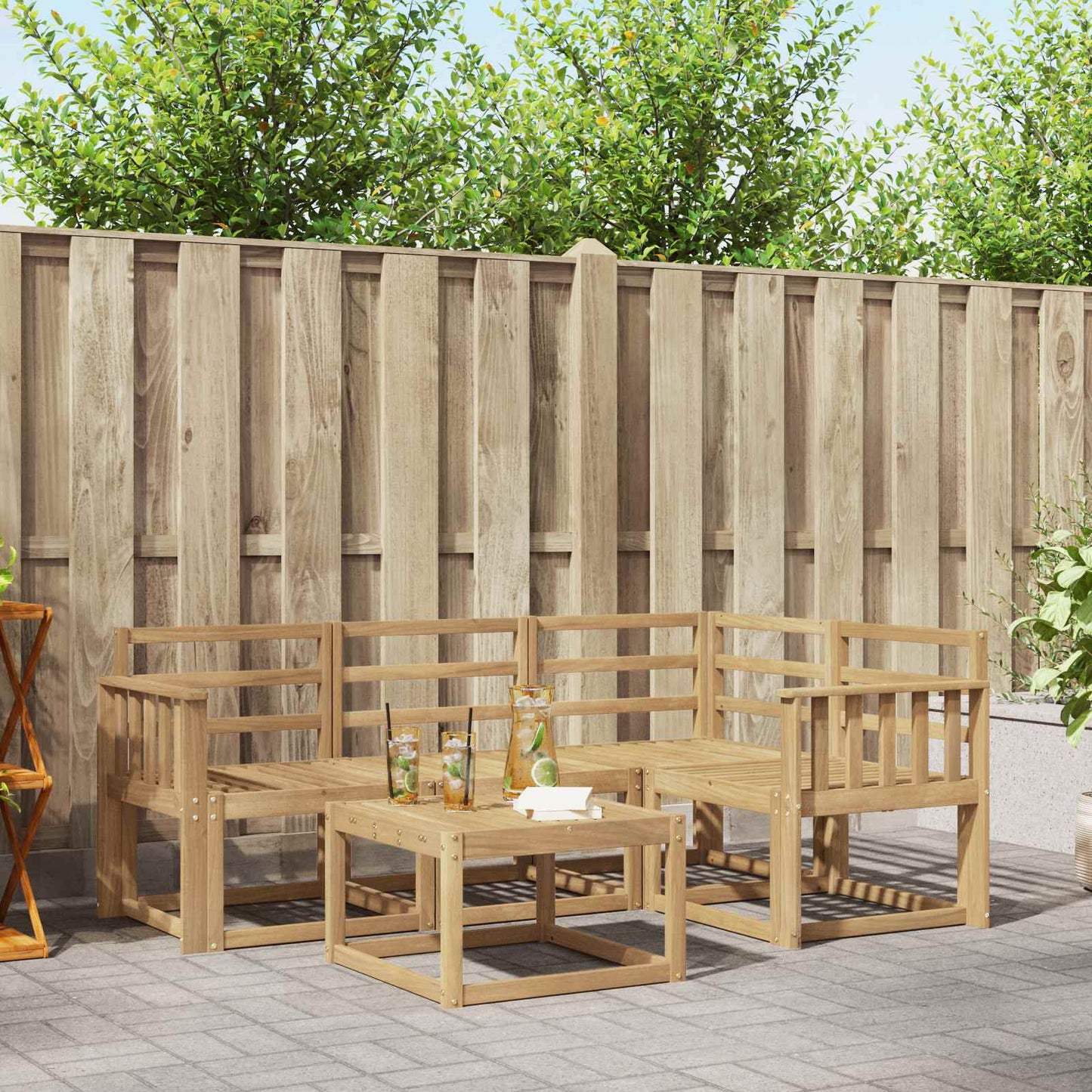 Buiten bankenset 5 pcs Wit 59 x 59 x 37 cm Massief Acaciahout