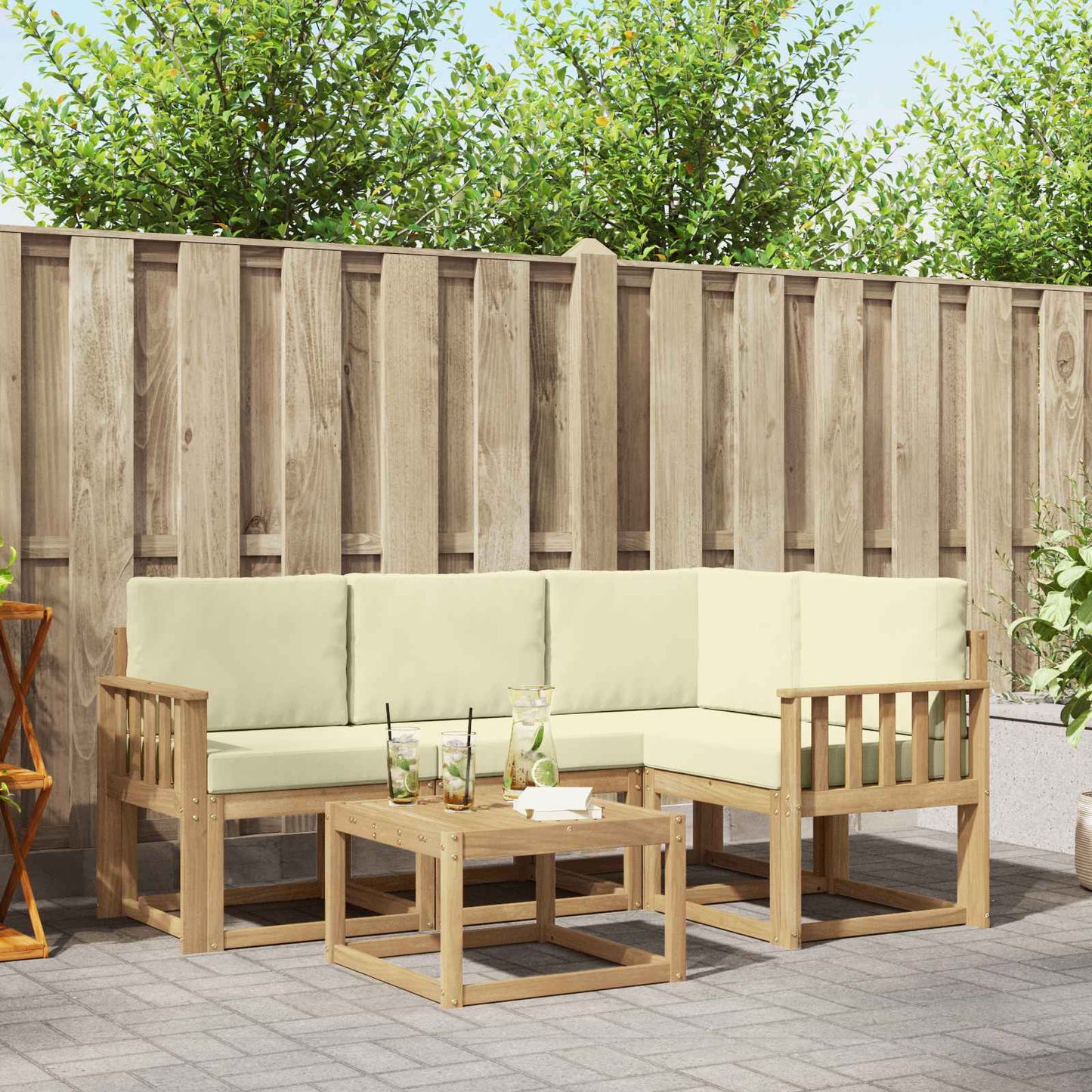 Buiten bankenset met kussen 5 pcs Wit en crèmekleurig is nu te koop bij PeponiXL, paradijselijk wonen!