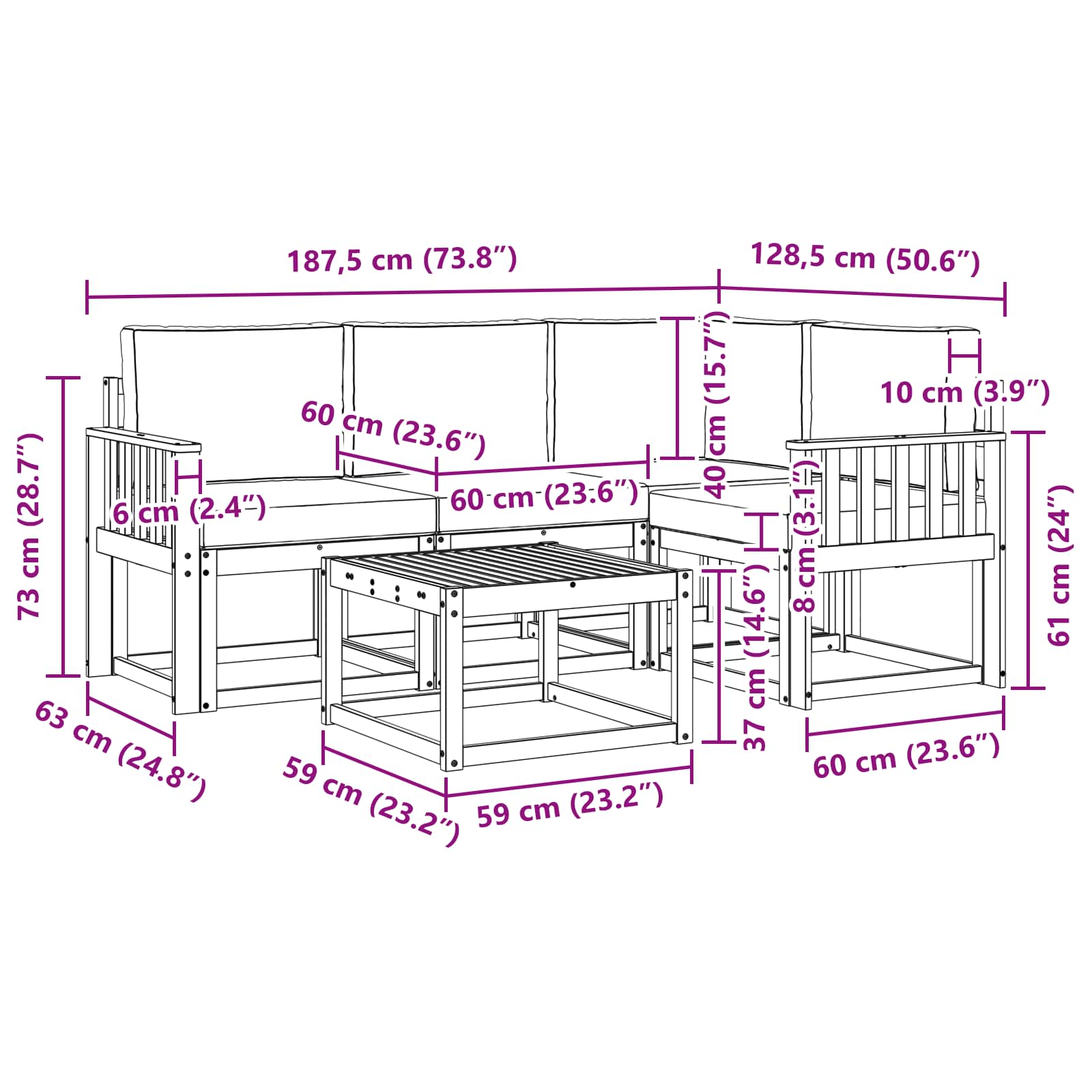 Buiten bankenset met kussen 5 pcs Wit en crèmekleurig is nu te koop bij PeponiXL, paradijselijk wonen!